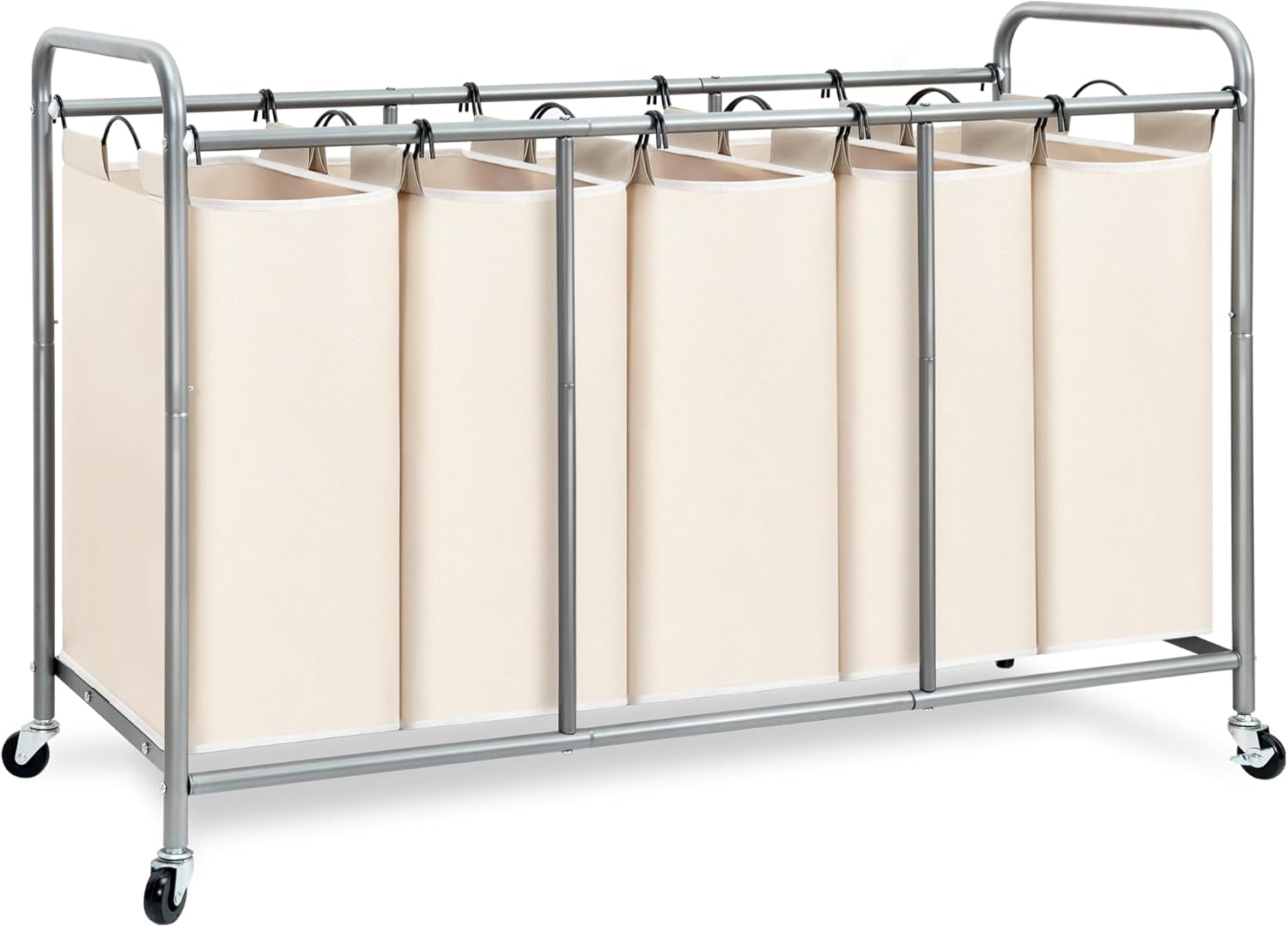 STORAGE MANIAC 5-Section Laundry Sorter, 5-Bin Rolling Separator