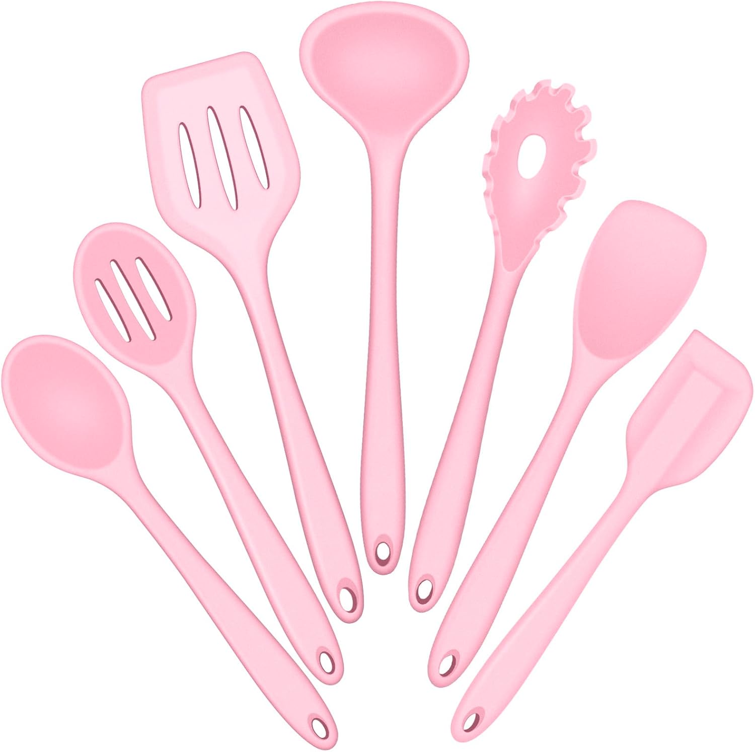 E-far Silicone Cooking Utensils Set, 7-Piece Pink Heat