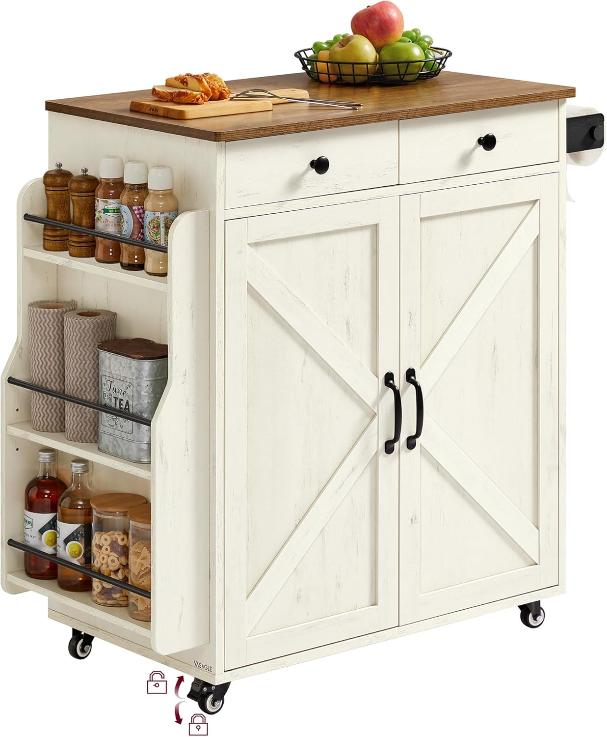 VASAGLE Mobile Kitchen Island, Portable Island with Spice