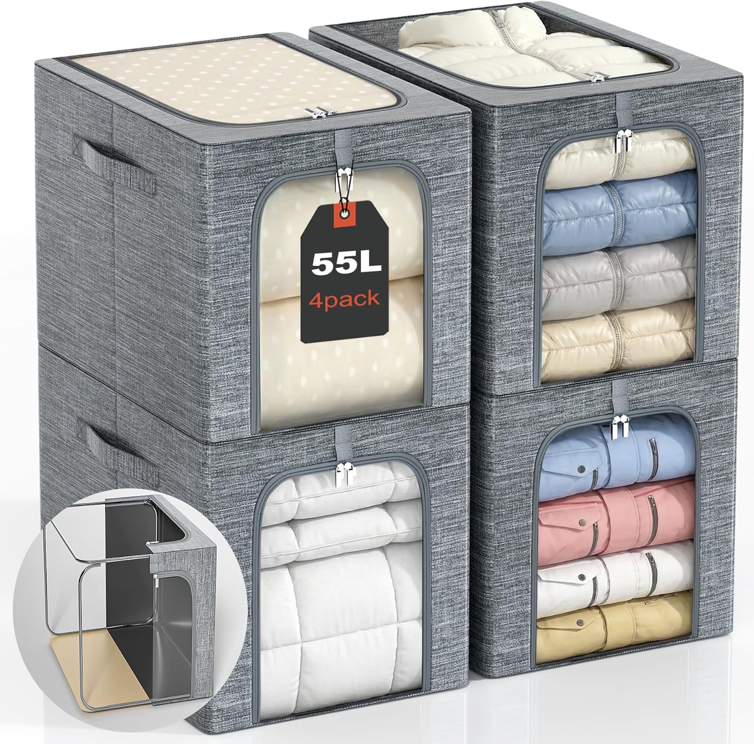 GoMaihe Clothes Storage Bins Metal Frame: 55L Extra