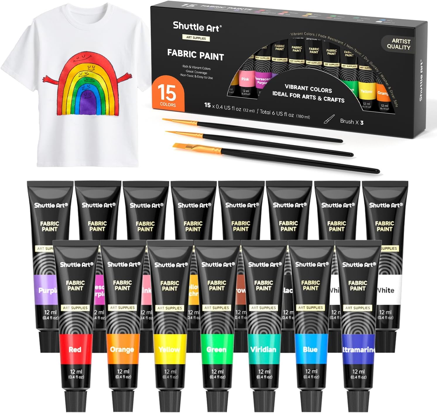 Shuttle Art Fabric Paint, 15 x 12ml Tubes