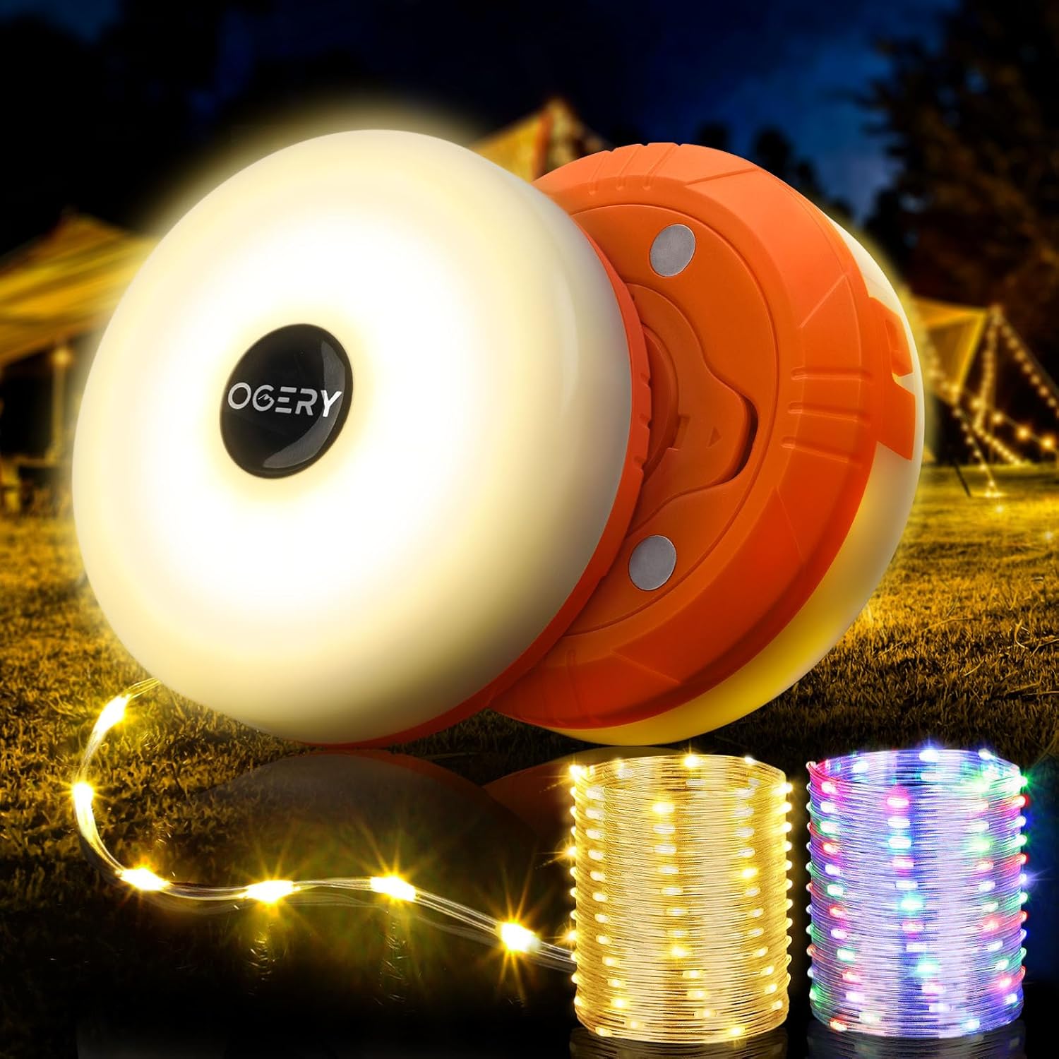 OGERY 2-Pack Camping String Lights, 32.8FT Rechargeable String