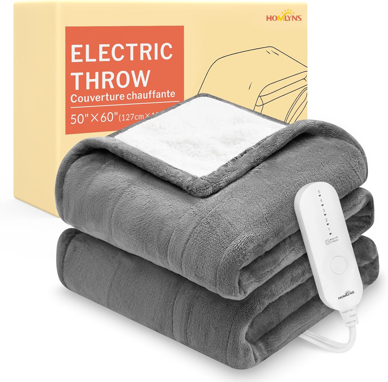 HOMLYNS LuxeHeat Heated Blanket Electric Blanket, Soft Flannel