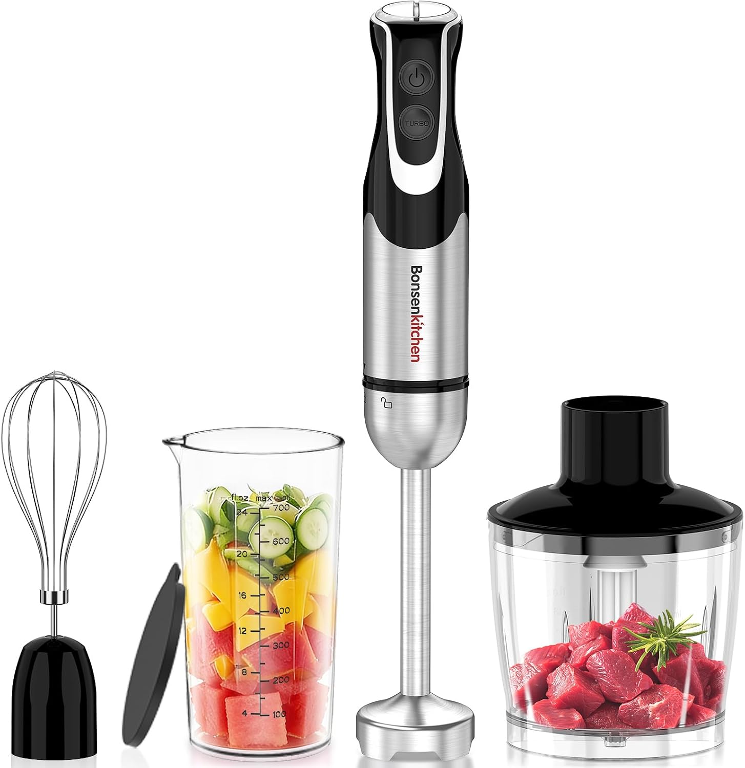 Bonsenkitchen 4-in-1 Immersion Blender Handheld with Food Processor,