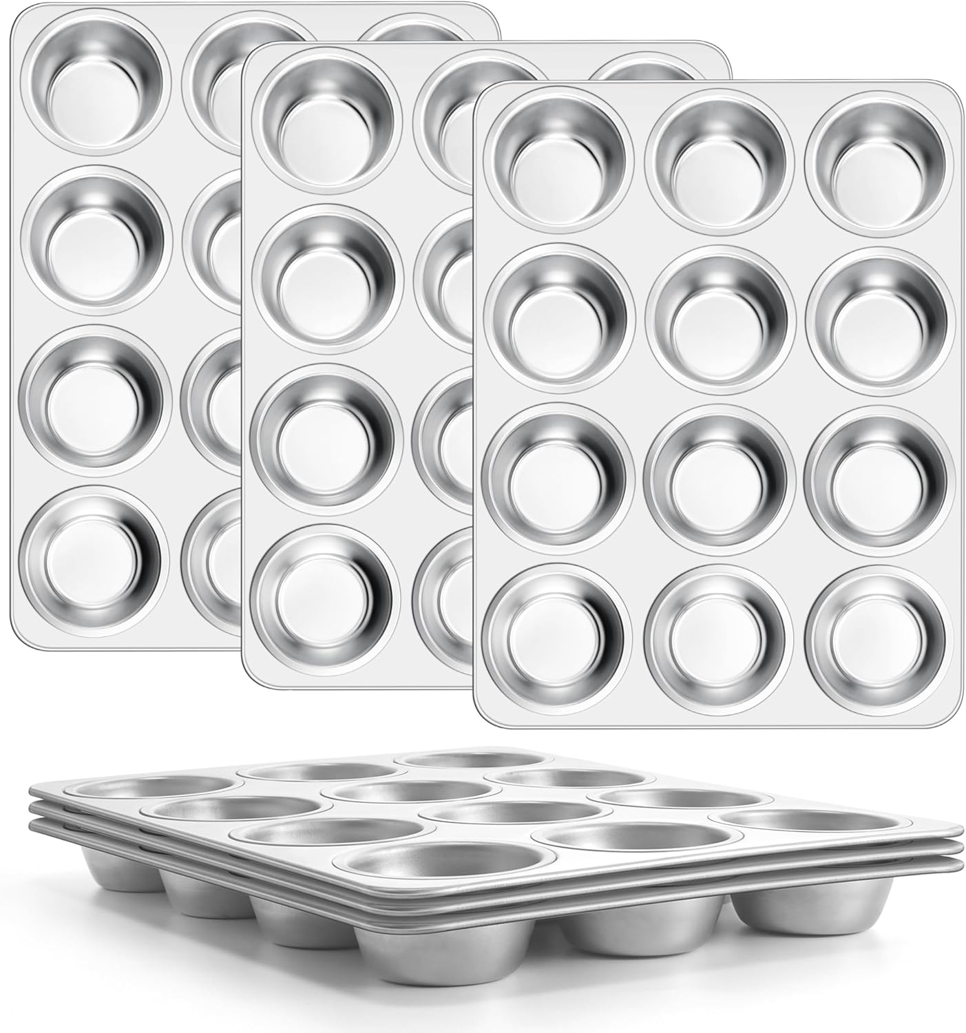 E-far Stainless Steel Muffin Pan Set of 6,
