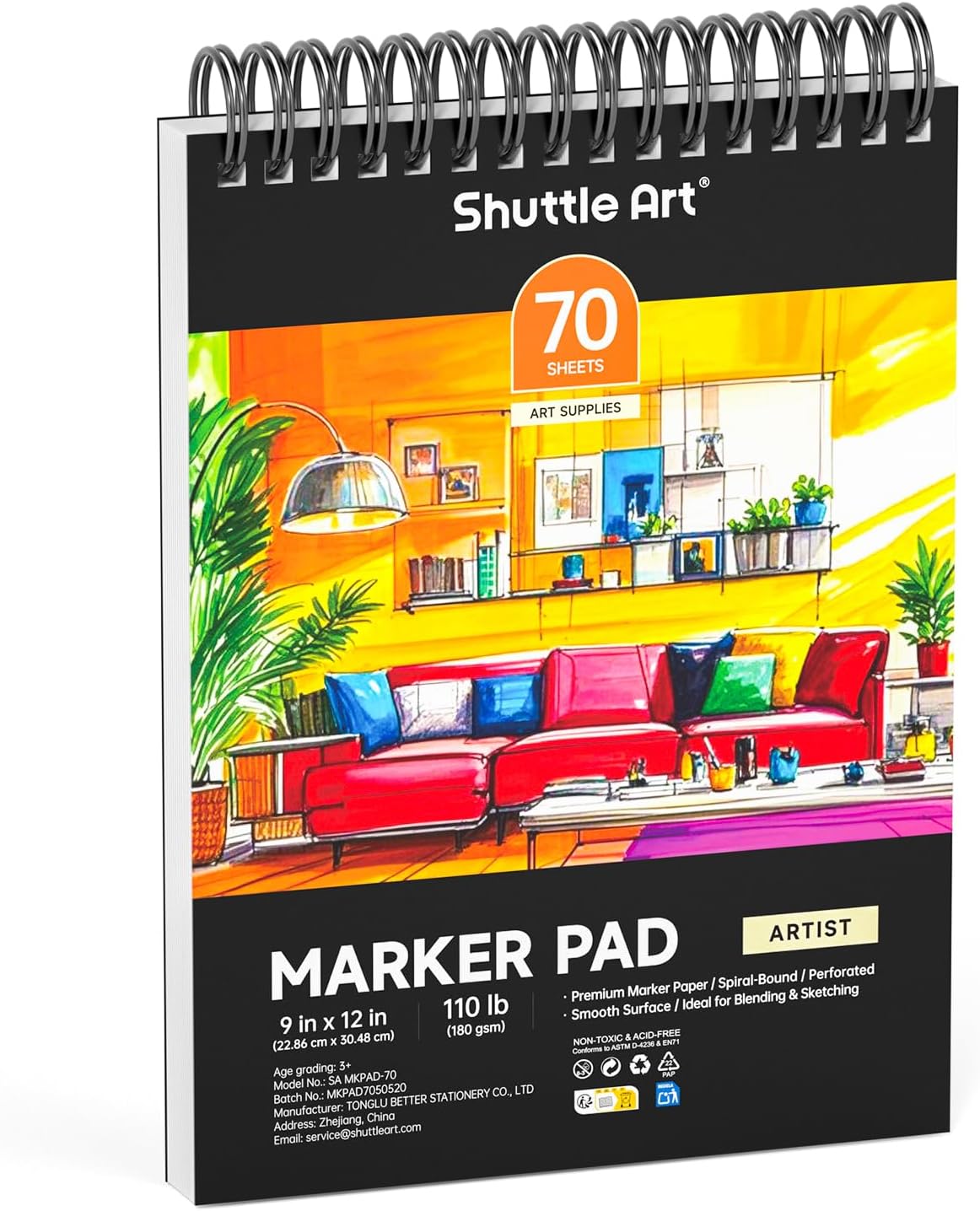 Shuttle Art Marker Pad, 12”x9” Portable Sketchbook, 70