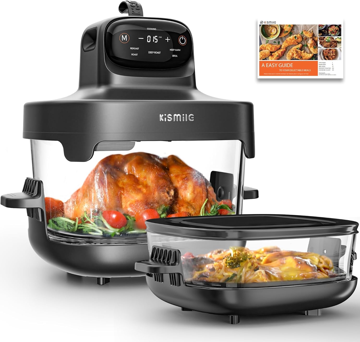 Kismile 5-in-1 Portable Glass Air Fryer, 2.6QT &