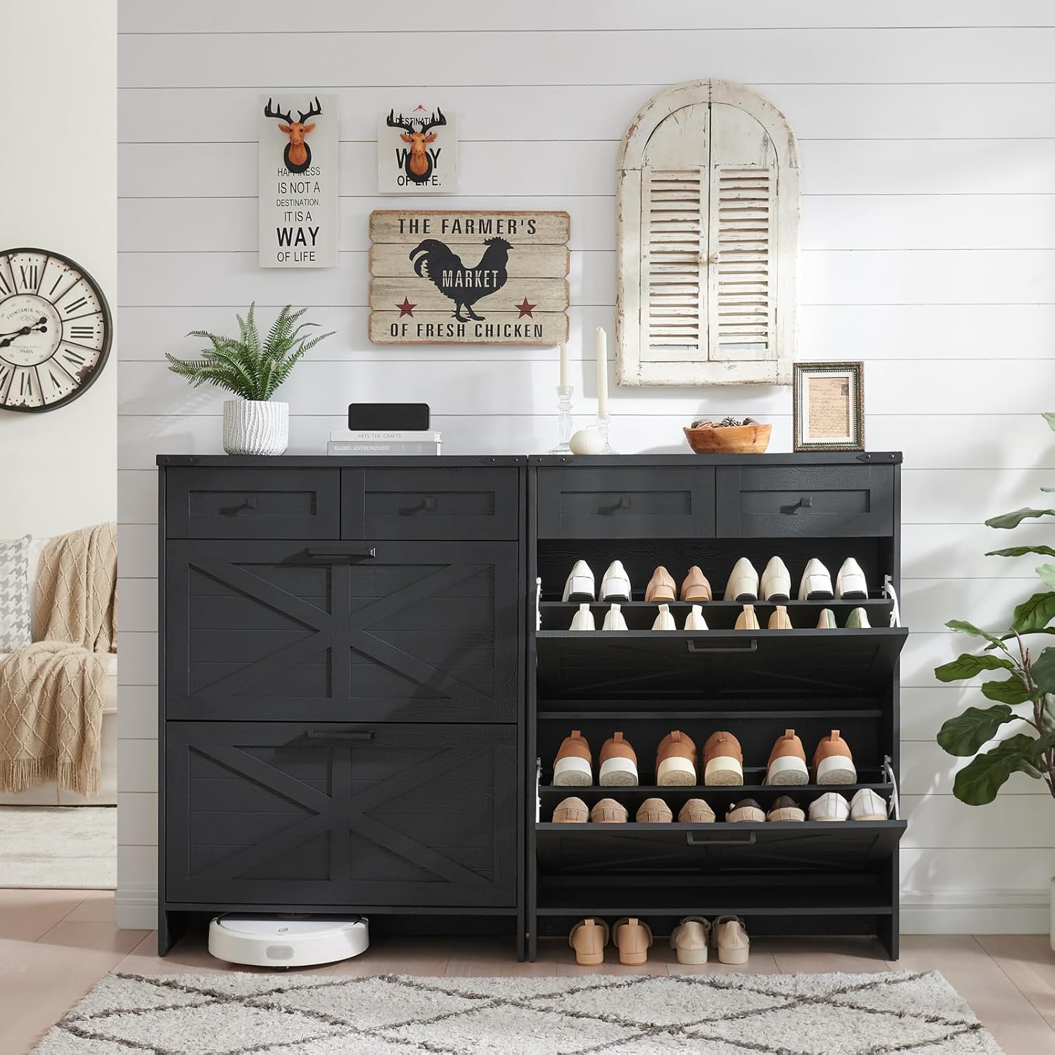 Barnyatoh Shoe Storage Cabinet, Farmhouse Shoe Organizer with