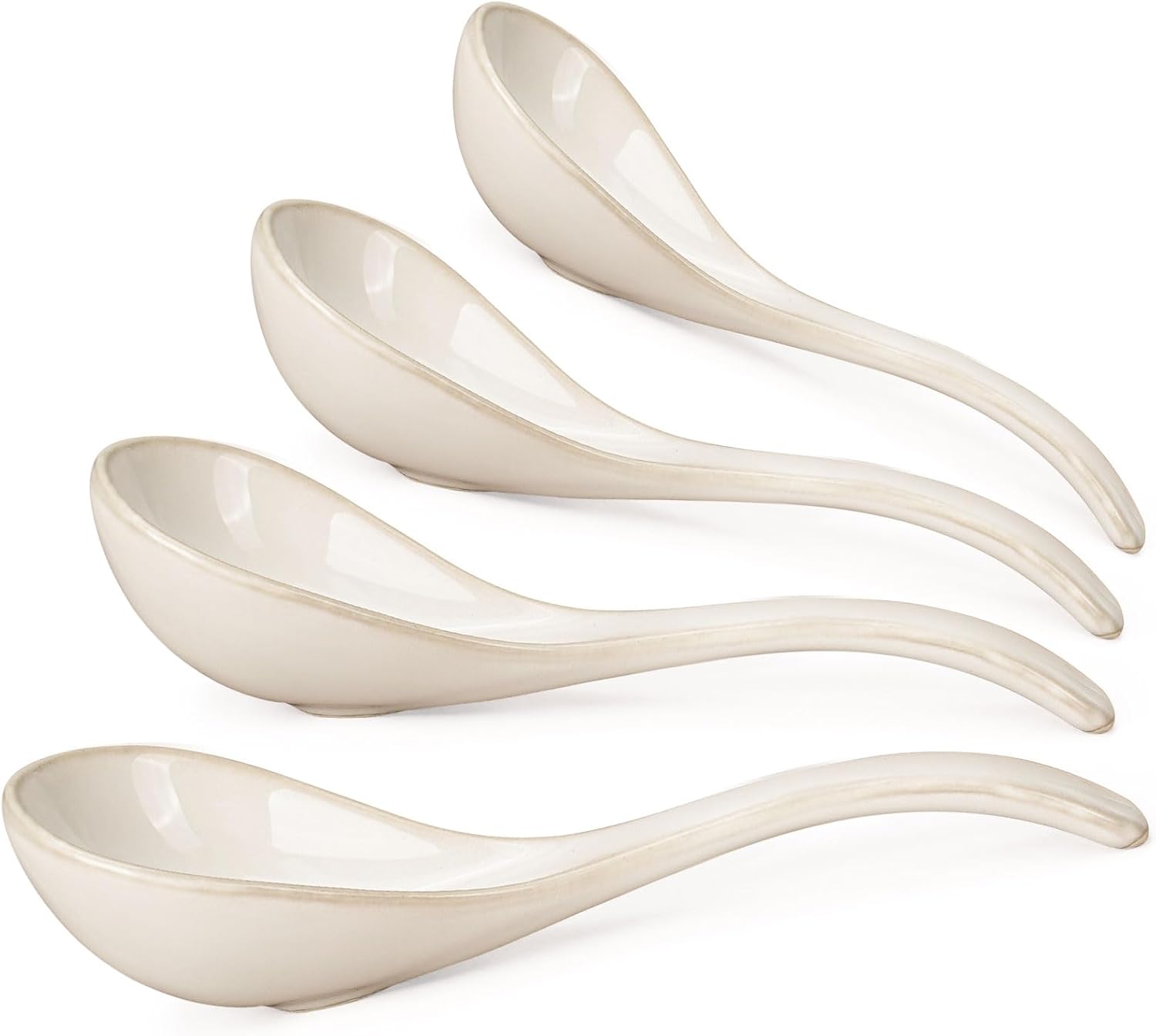 Chinese Soup Spoons, Ceramic Asian Spoons with Deep