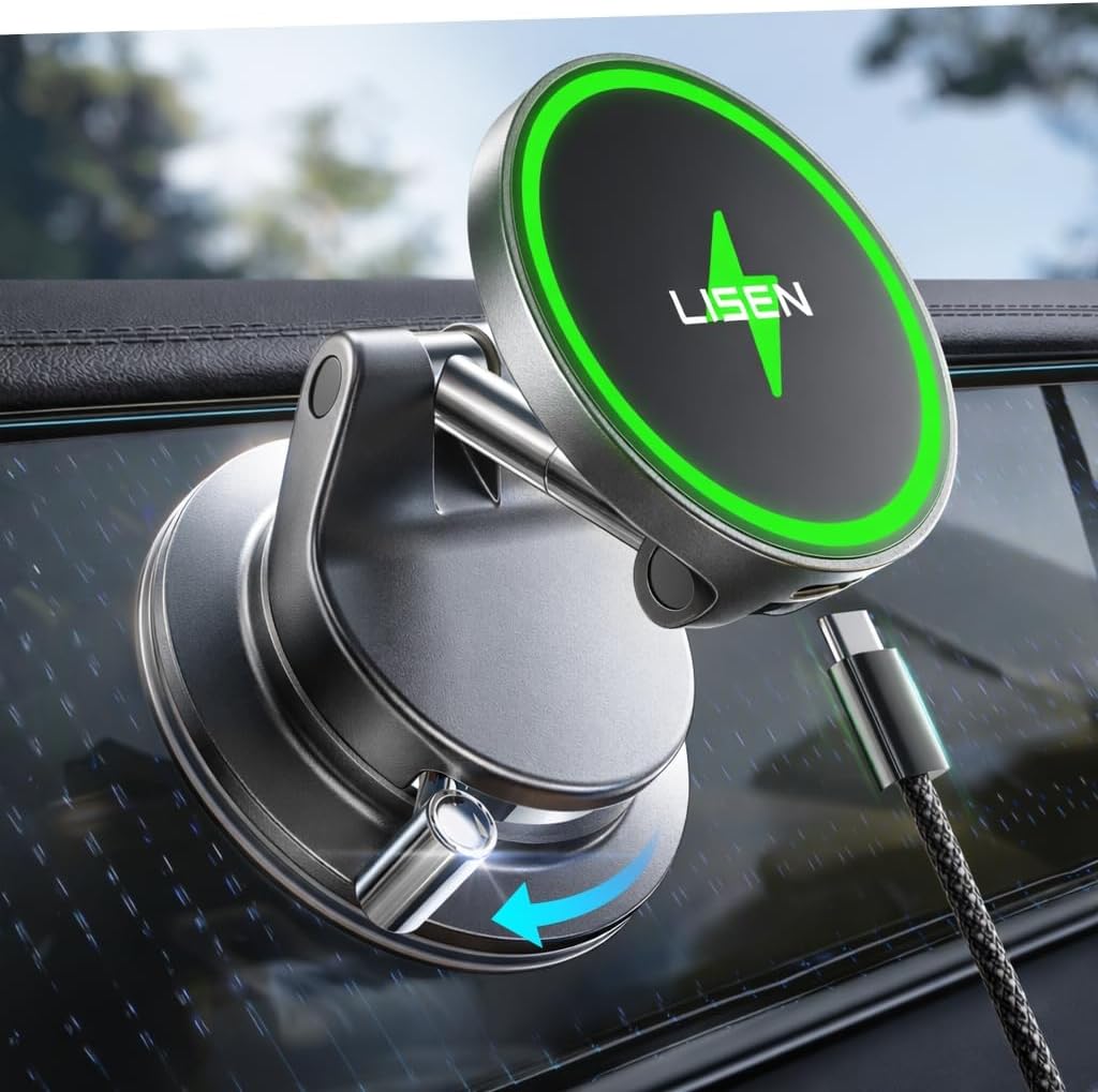 LISEN 15W MagSafe Car Mount Charger, Magnetic Wireless