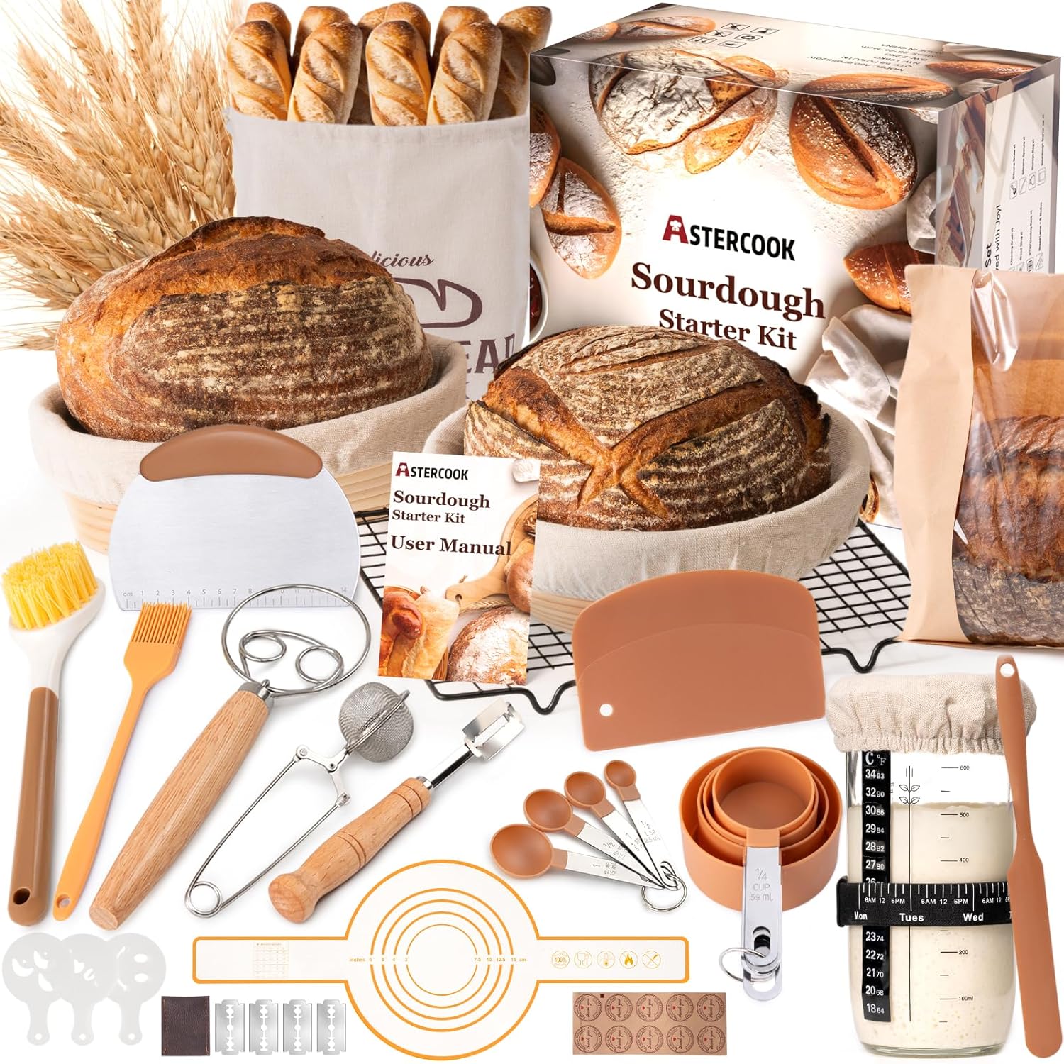 Astercook Sourdough Starter Kit with Round & Oval