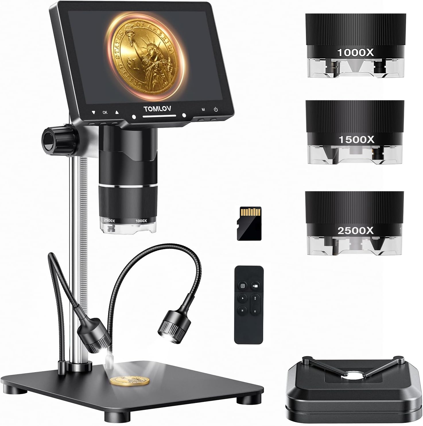 TOMLOV TriL107 3-Lens Digital Microscope: 7" 2500X 2K