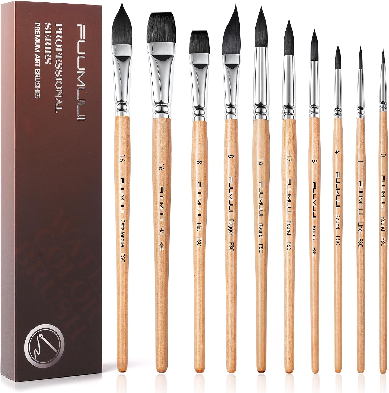Watercolor Brush Set, Fuumuui 10pcs Professional Synthetic Squirrel