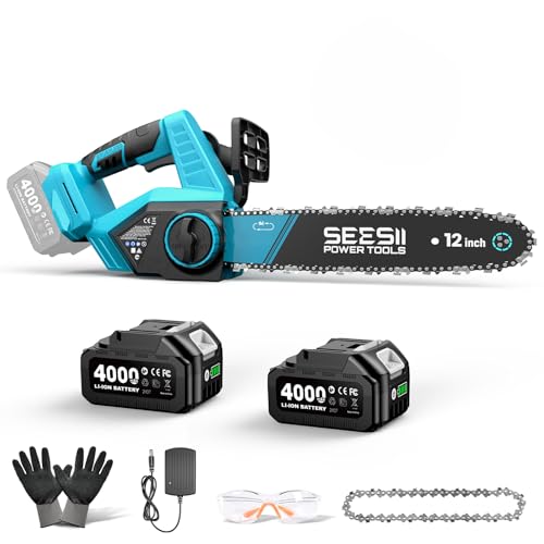 SEESII Electric Chainsaw Cordless 12-inch, Handheld Chain Saws