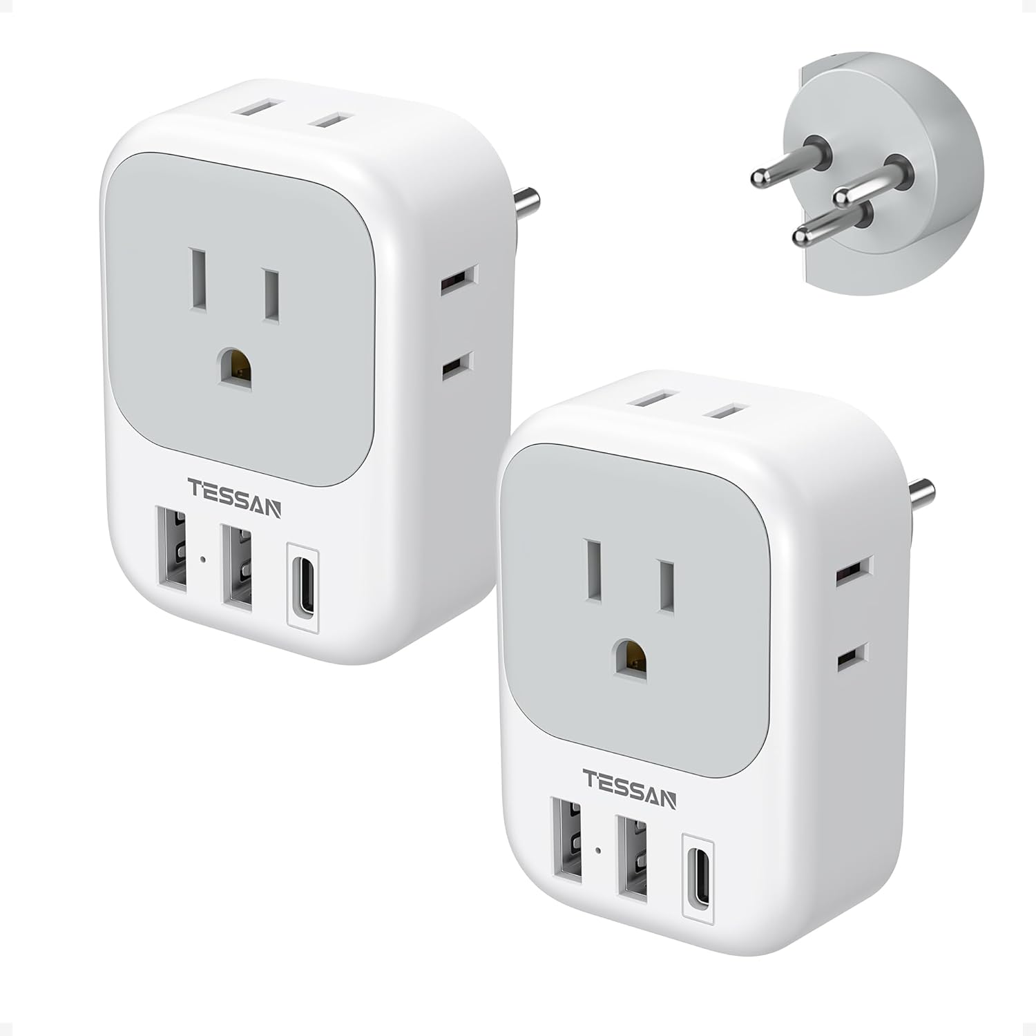 TESSAN Israel Travel Adapter Plug, 2-Pack 7-in-1 US-to-Israel