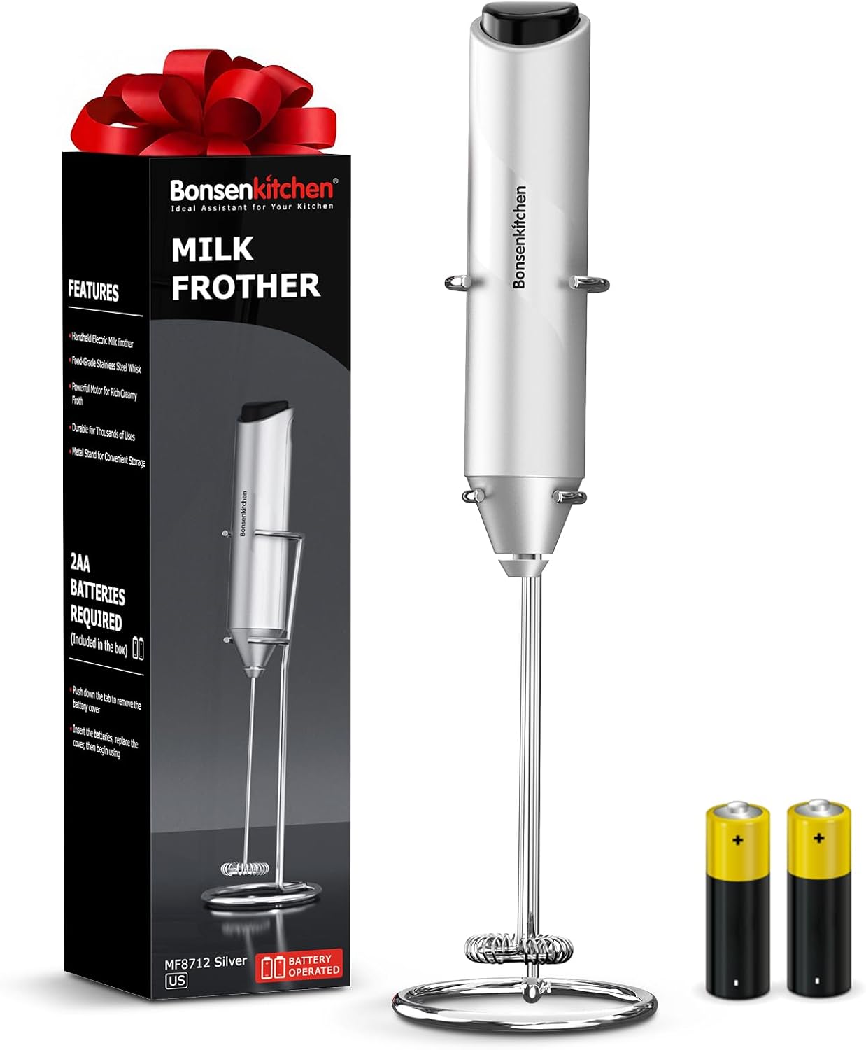 Bonsenkitchen Powerful Milk Frother with Stand for Coffee,