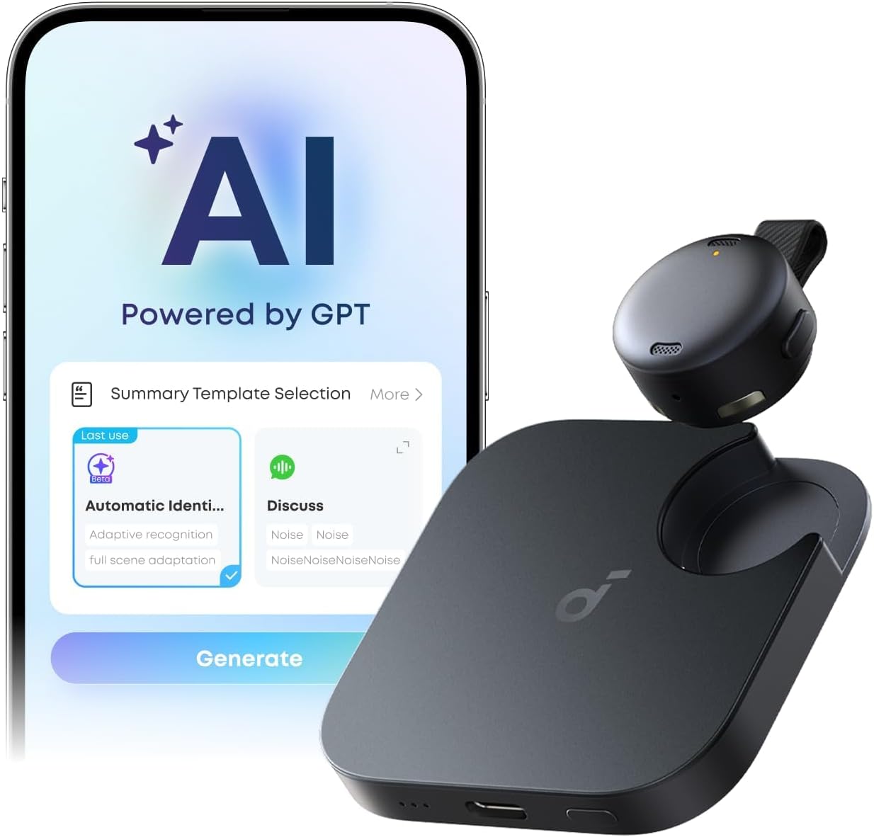 soundcore Work by Anker, Coin-Sized AI Voice Recorder,