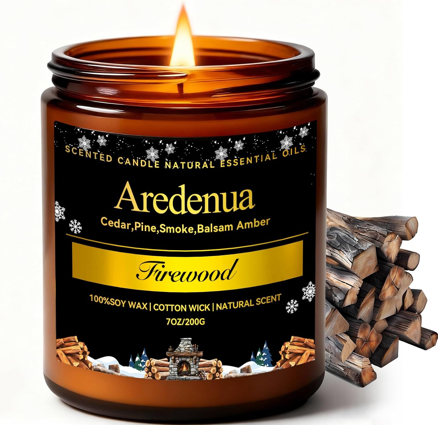 Firewood Scented Candle | Smoky Wood Scent 7oz