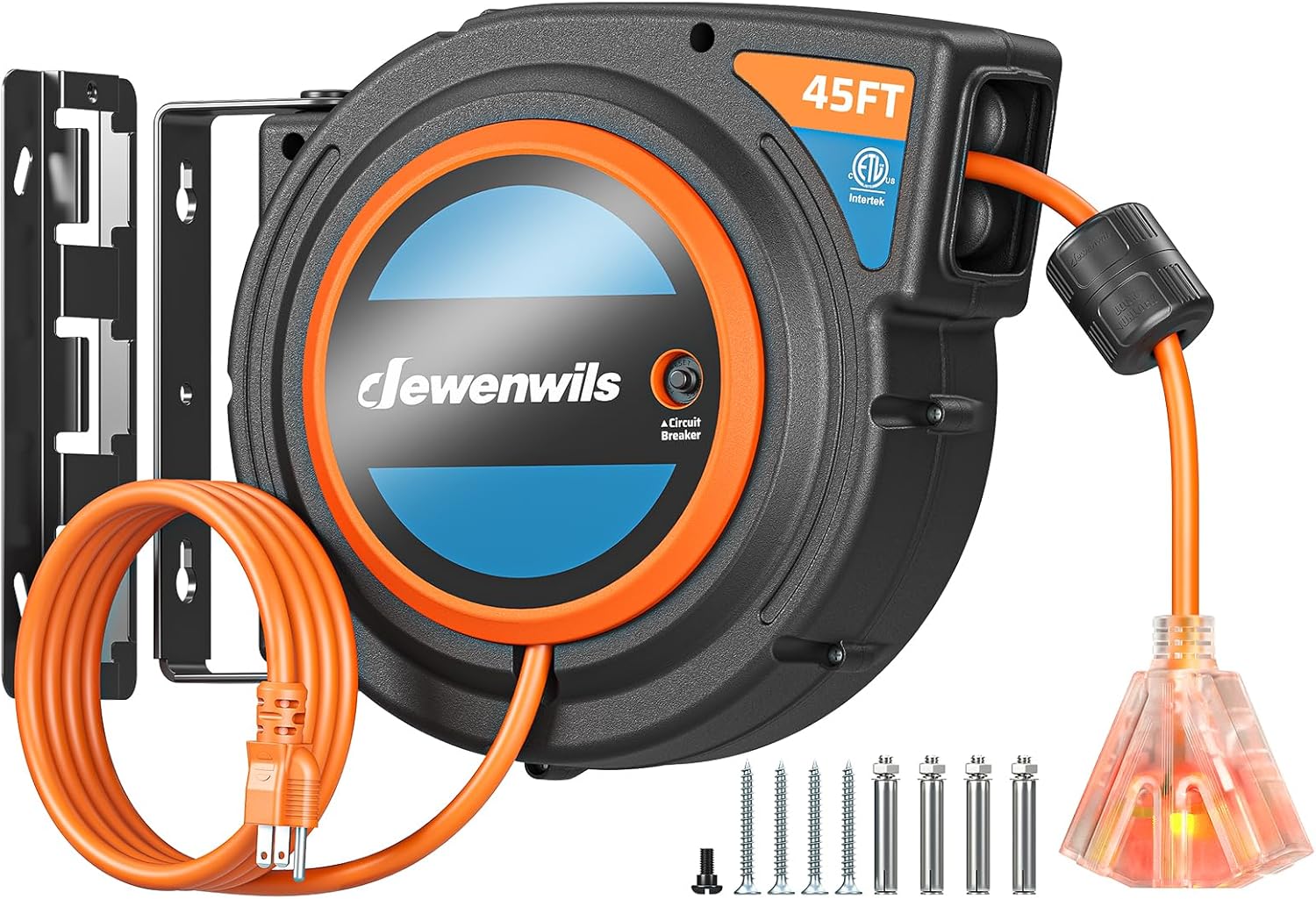 DEWENWILS 45FT Retractable Extension Cord Reel with Twist-lock