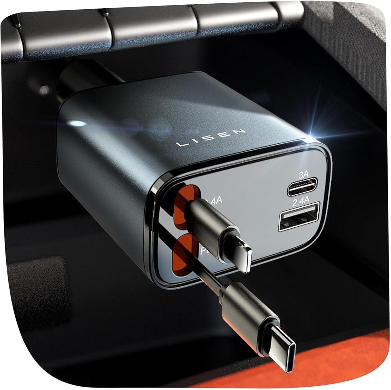 LISEN Retractable Car Charger, 84W Car Charger USB
