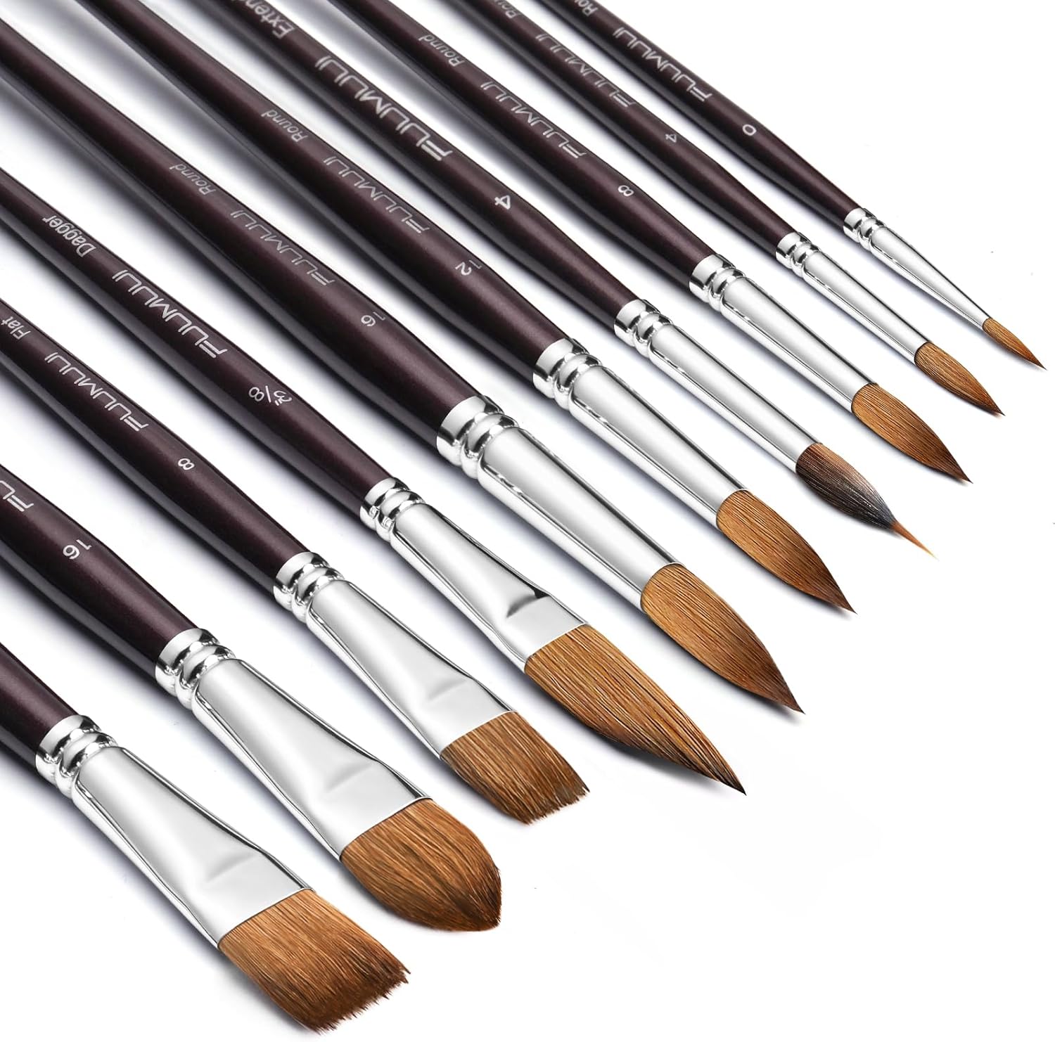 Fuumuui Sable Watercolor Brushes, Professional 10Pcs Sable Paint