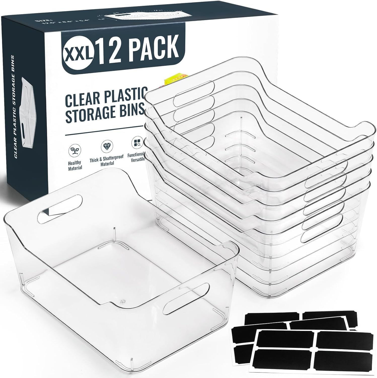 12 PACK Multi-Use Clear Plastic Storage Bins for