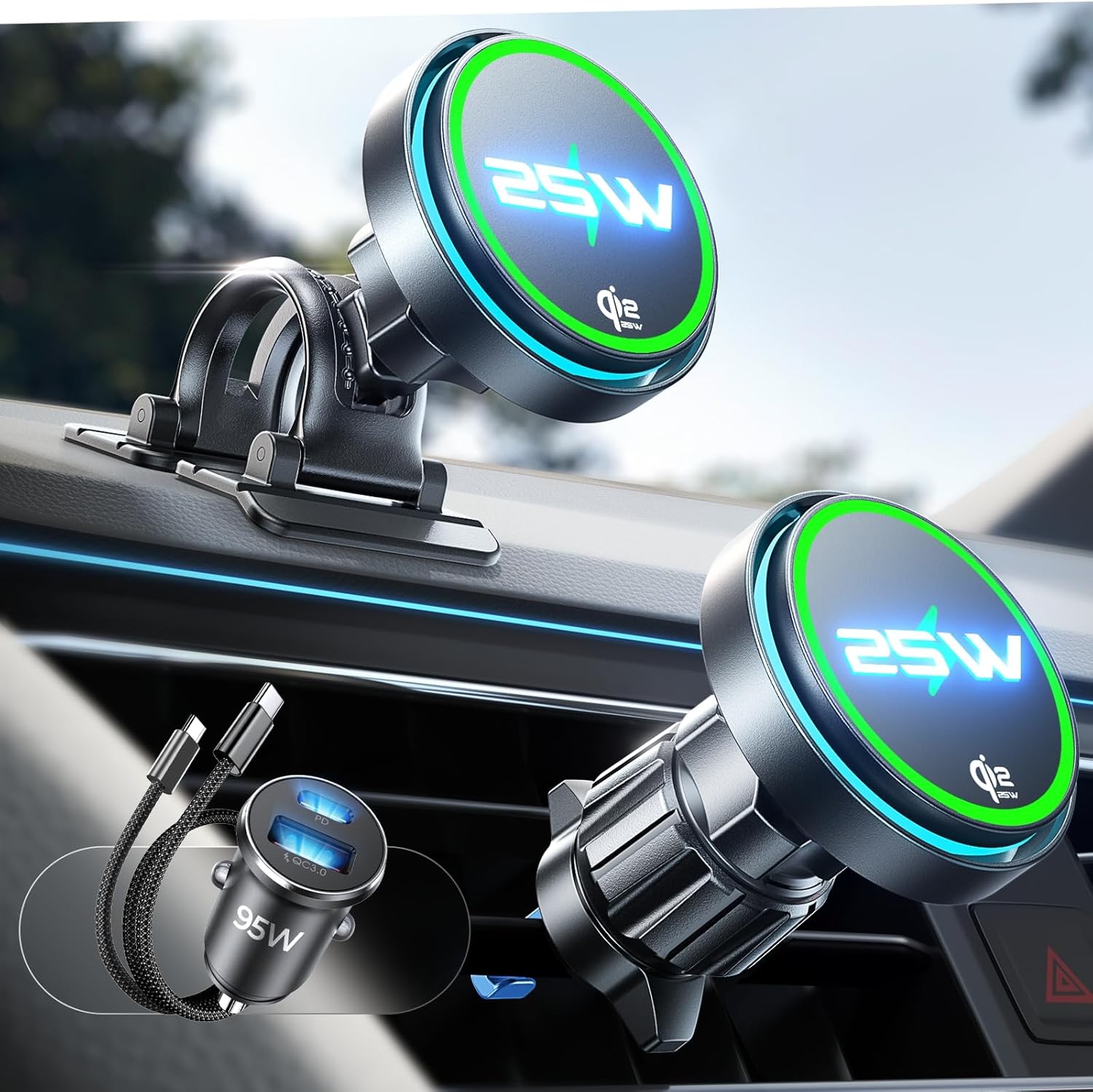 LISEN Qi2.2 25W MagSafe Car Mount Charger with
