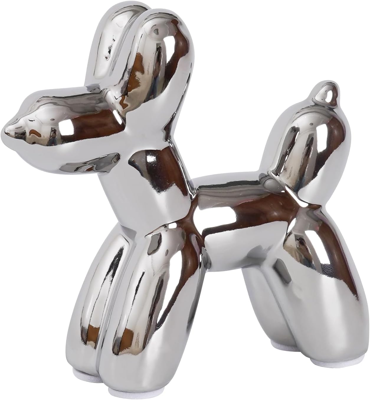 Notakia Silver Balloon Dog Ceramic Statue, Handmade Small