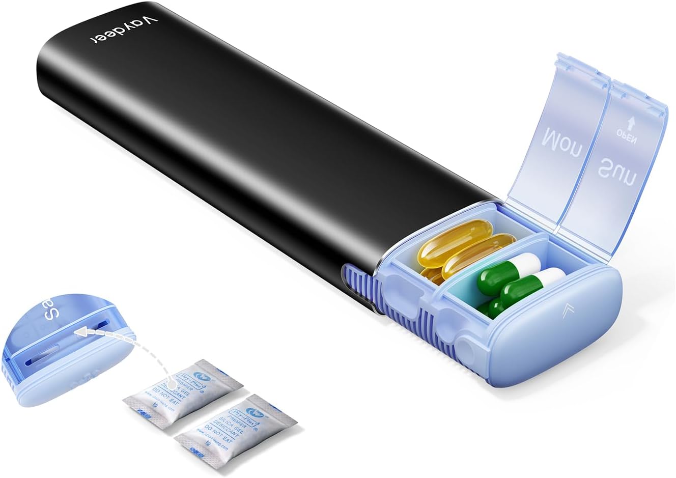 Vaydeer Metal Travel Pill Organizer - Compact Weekly