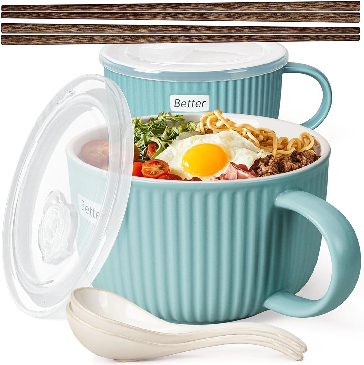 38 oz Soup Bowls with Handles, Lids, Spoons