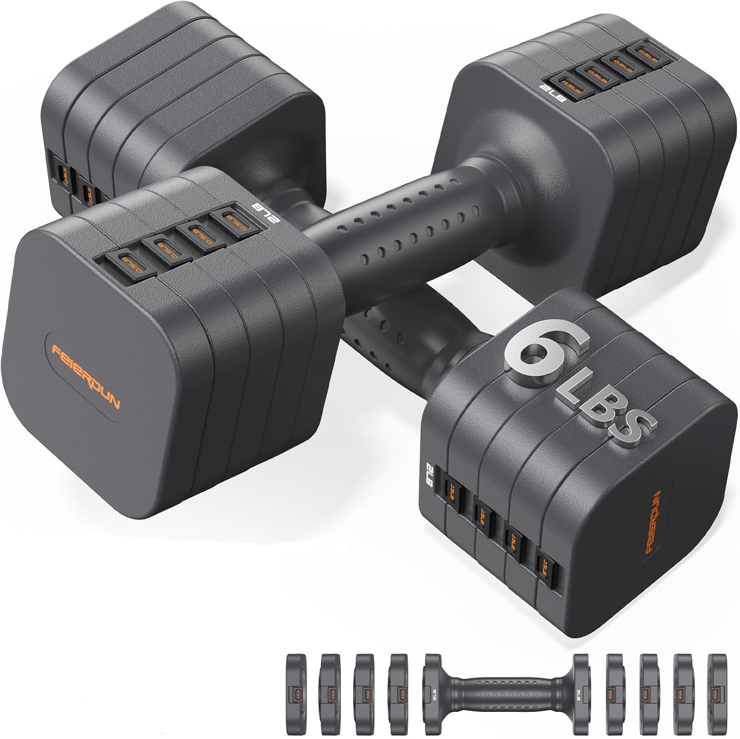 FEIERDUN DB3 5-in-1 Adjustable Dumbbell Set, 6 LB/10
