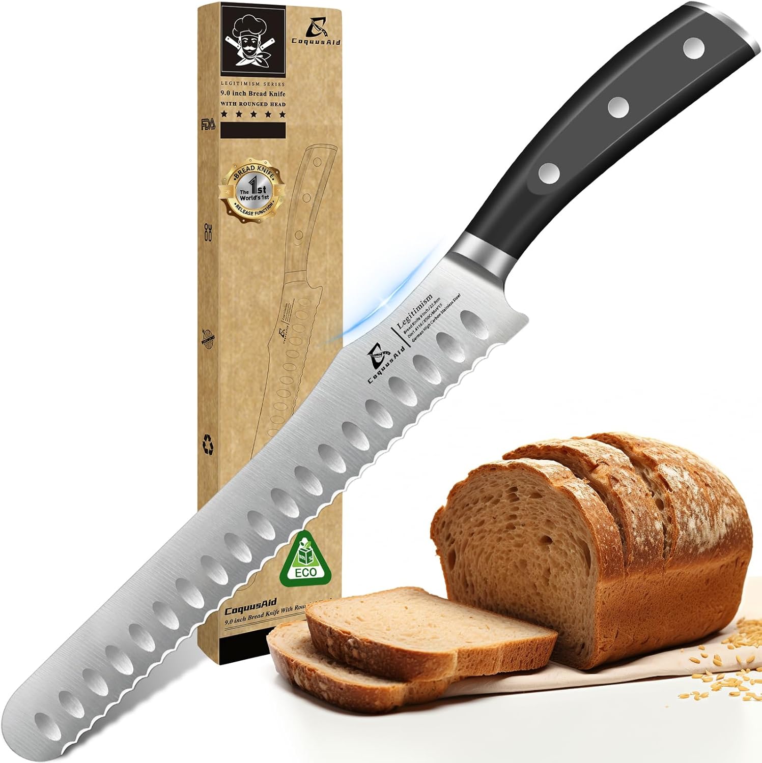 CoquusAid Bread Knife for Homemade Bread, 9 Inch