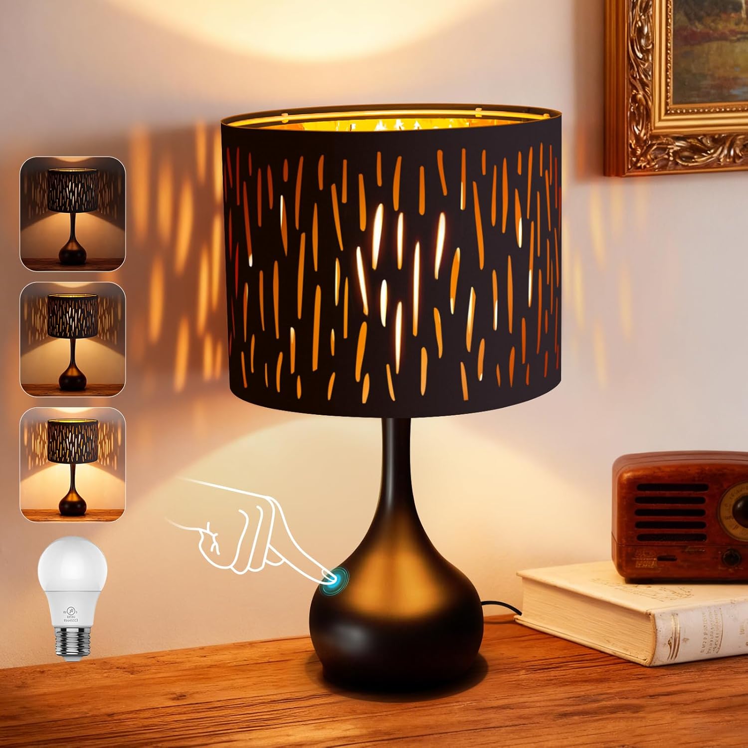 ONEWISH Touch Bedside Lamp for Bedroom, 3-Way Dimmable