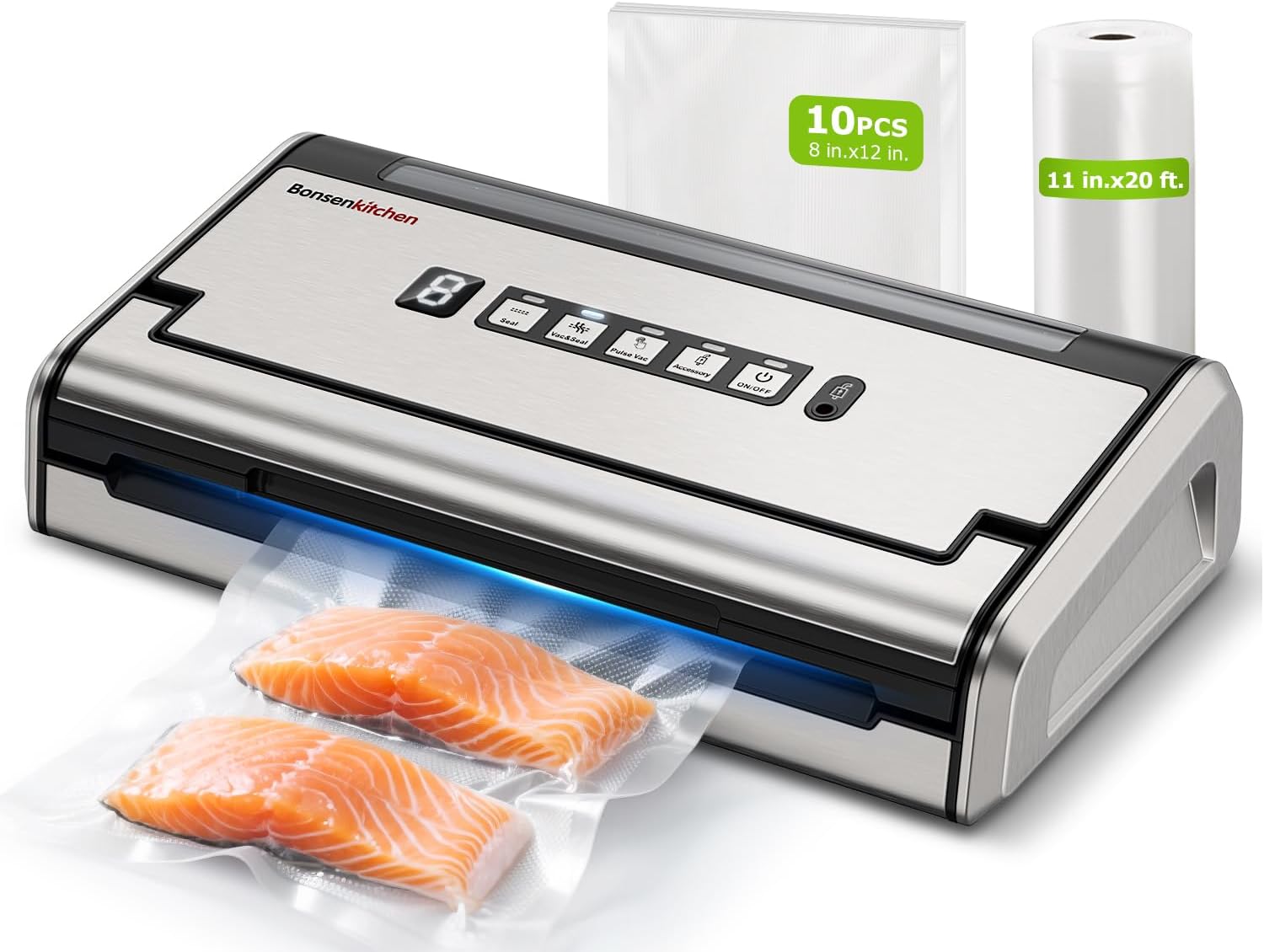 Bonsenkitchen Vacuum Sealer for Food, One-Hand Operation Food