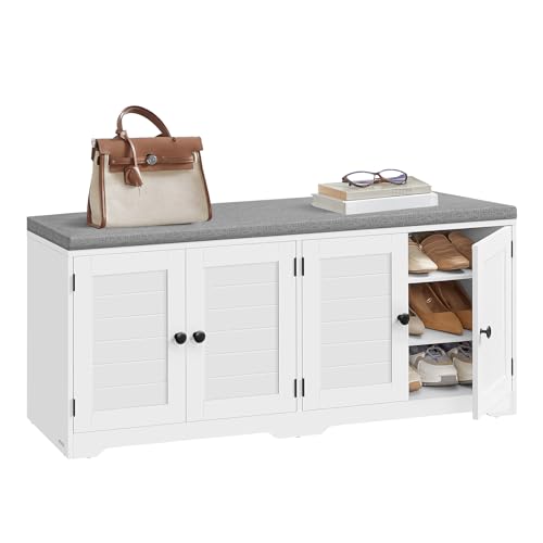 VASAGLE Shoe Storage Bench with Cushion, 3-Tier Entryway