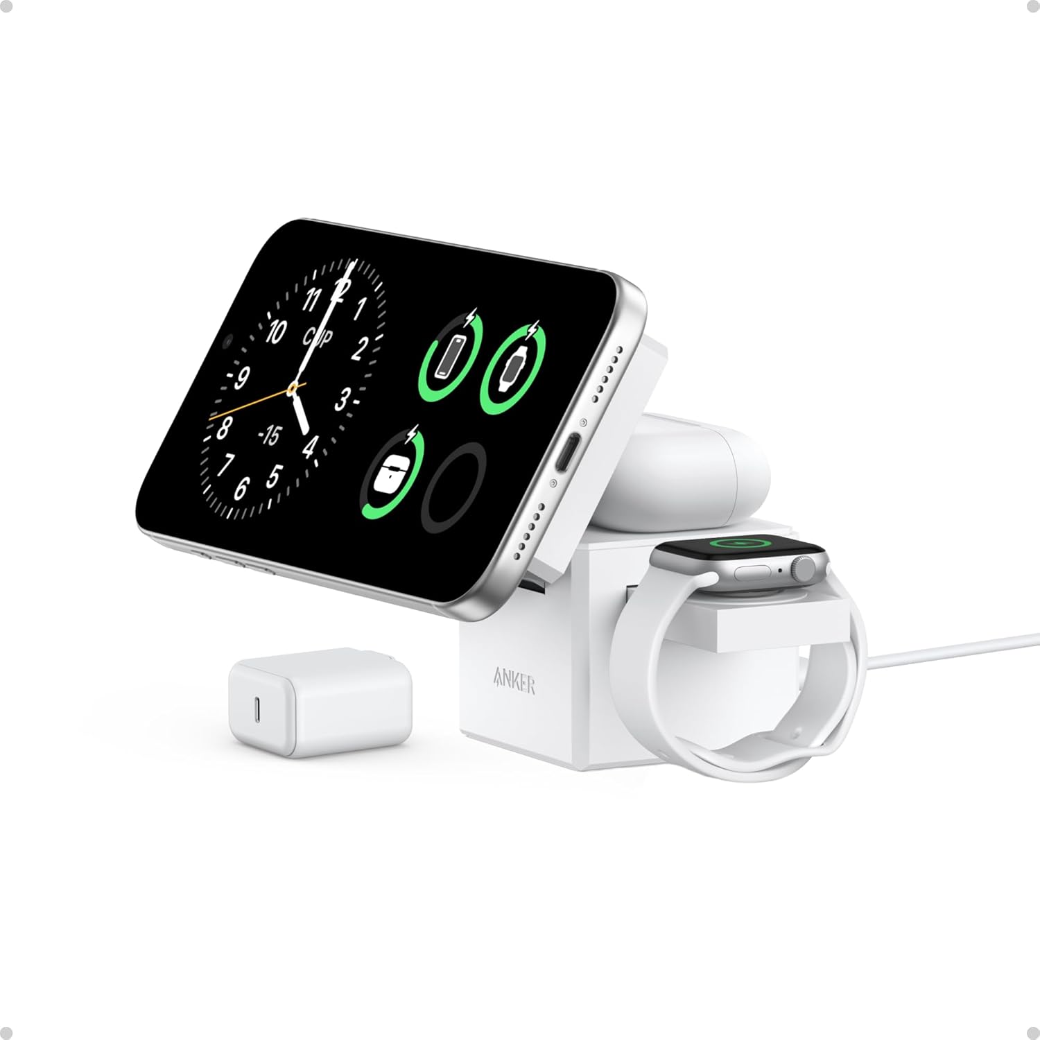 Anker 3-in-1 Cube Wireless Charger, Qi2 MagSafe-Compatible Charging