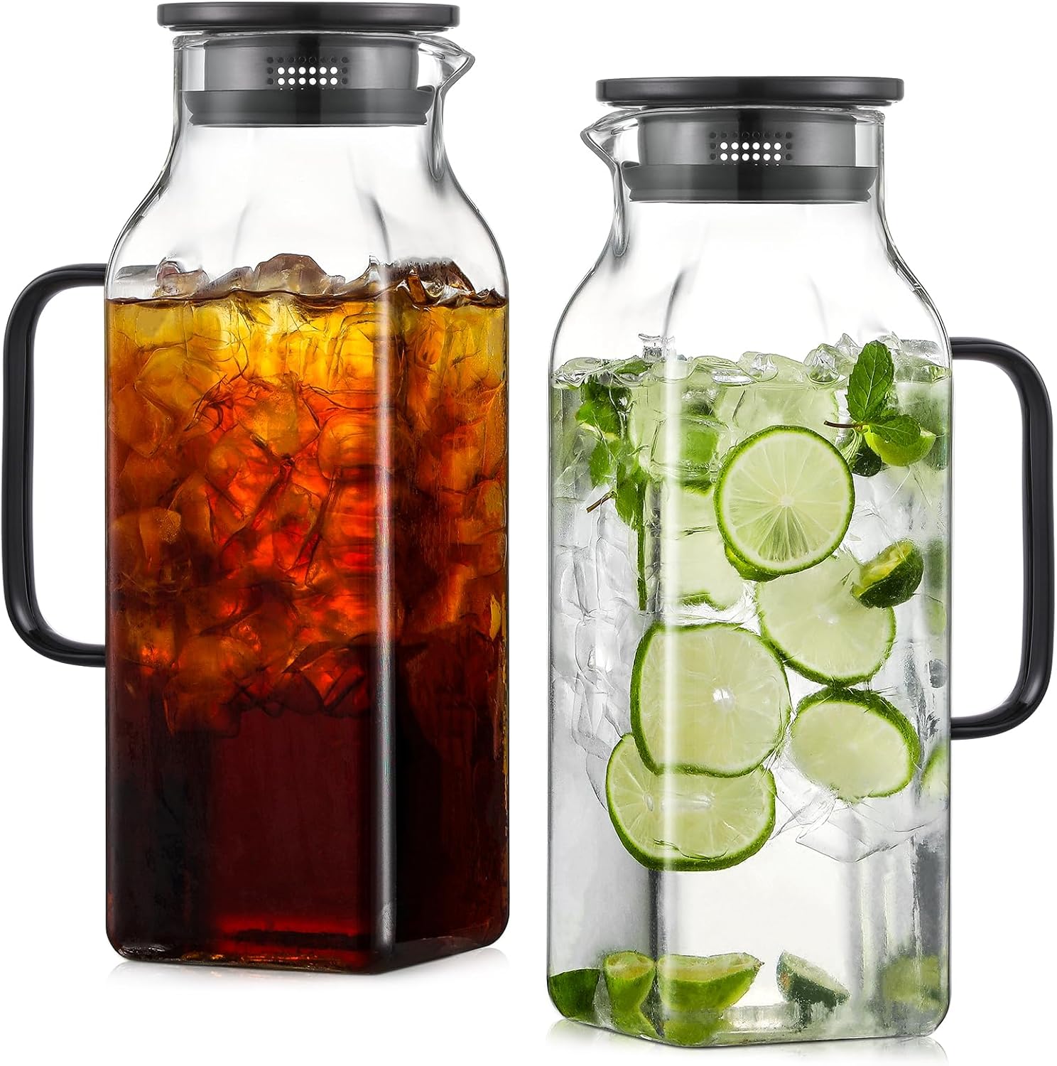 2 Pack 68 oz (2 Liter) Square Glass