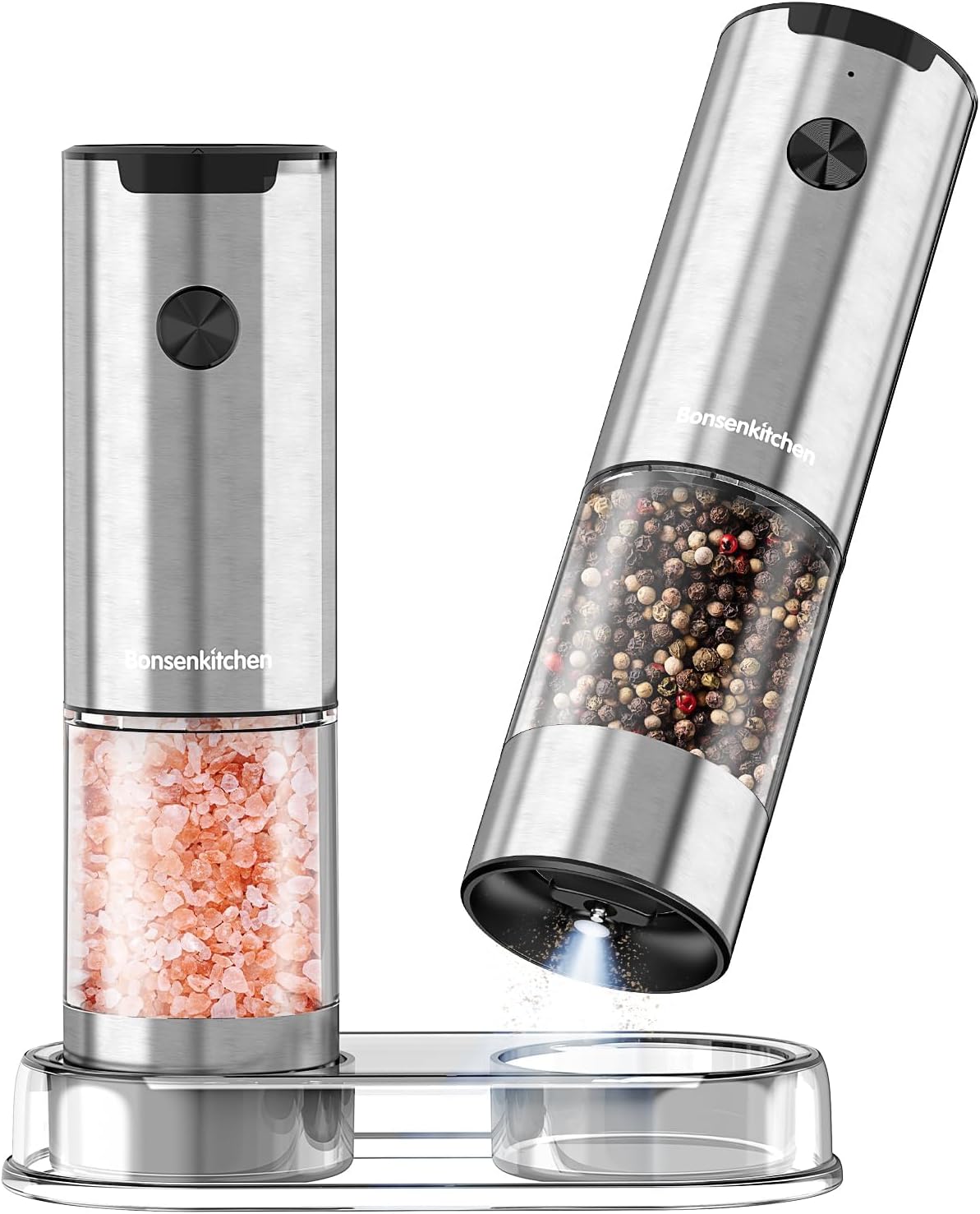 Bonsenkitchen Electric Salt and Pepper Grinder Set, 95ml