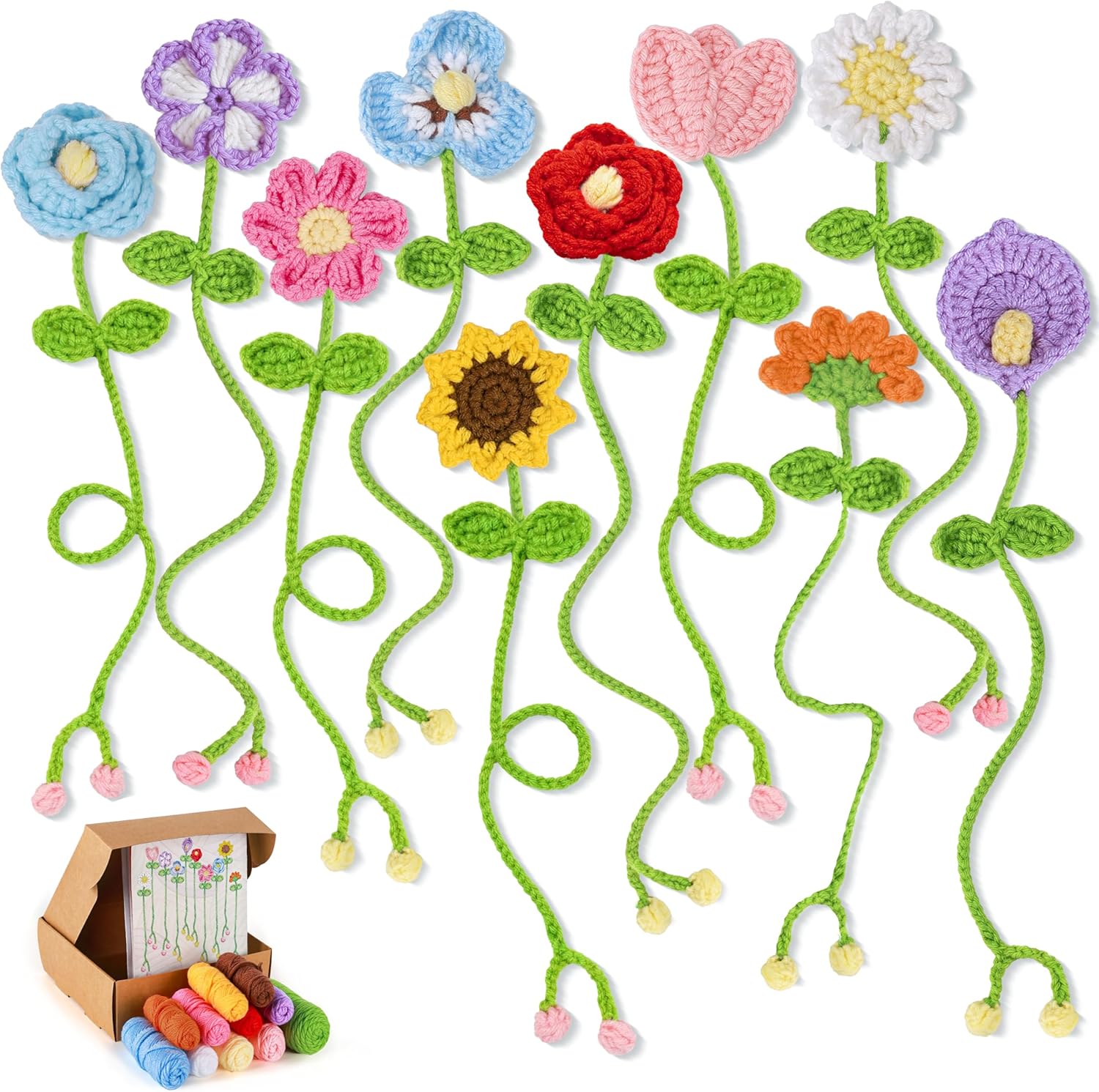 Joyclub Crochet Kit for Beginners 10 Flower Bookmarks