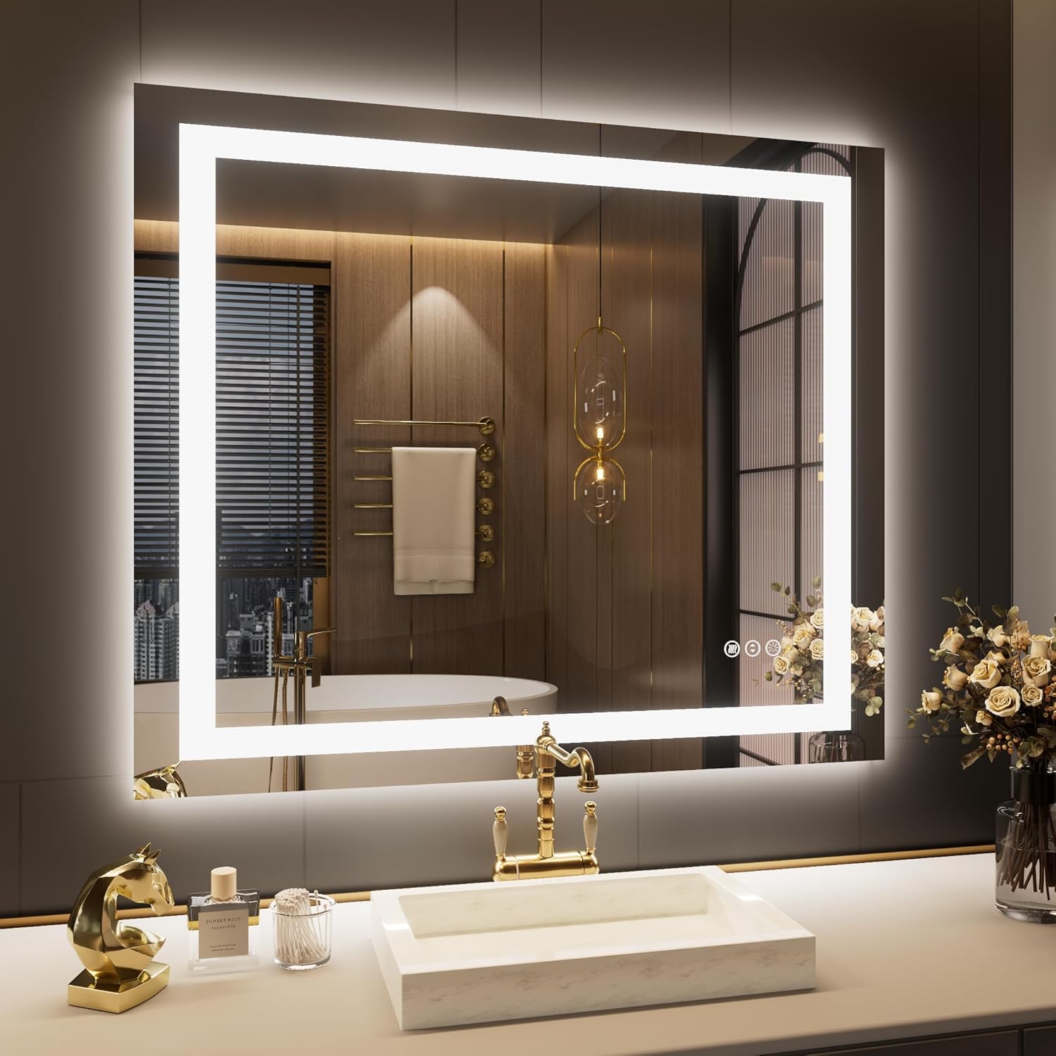 LOAAO 30x38 LED Bathroom Mirror with Lights, Anti-Fog,