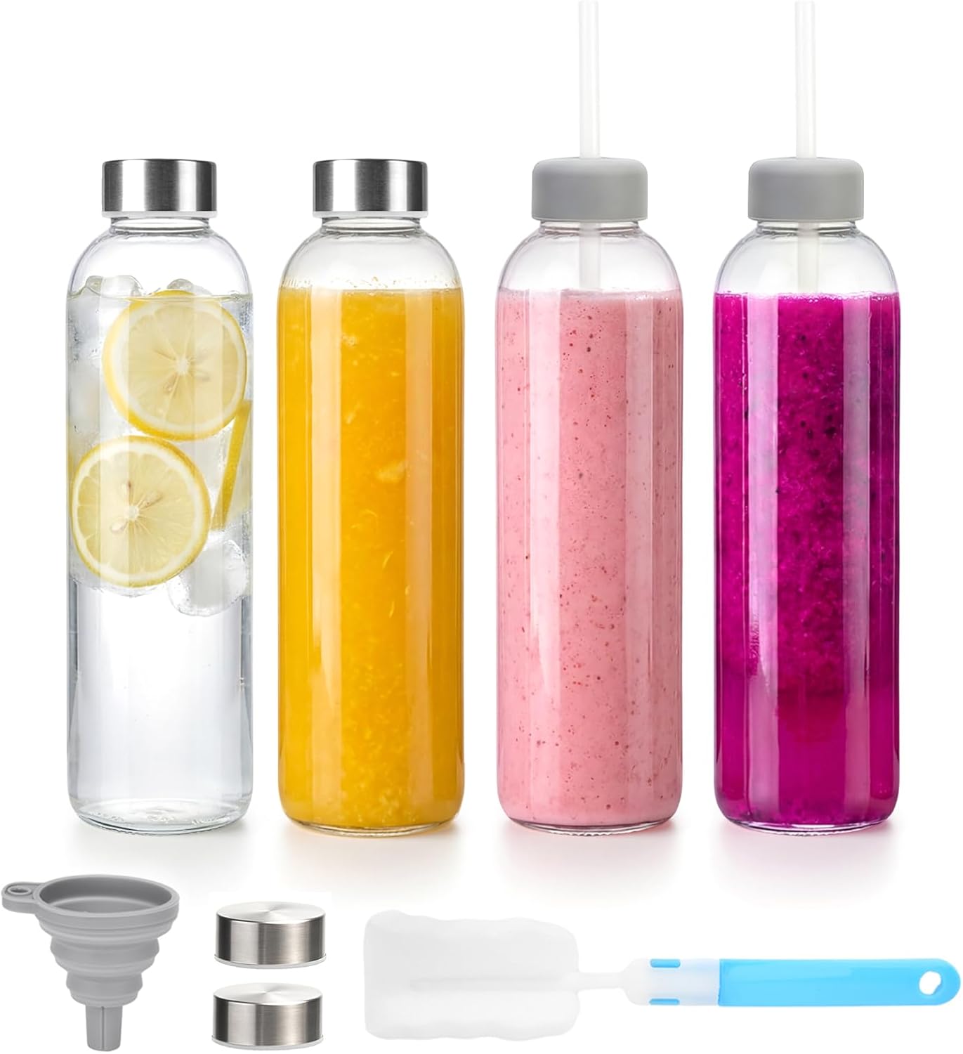 Zukro Glass Juice Bottles with Lids 24 oz,