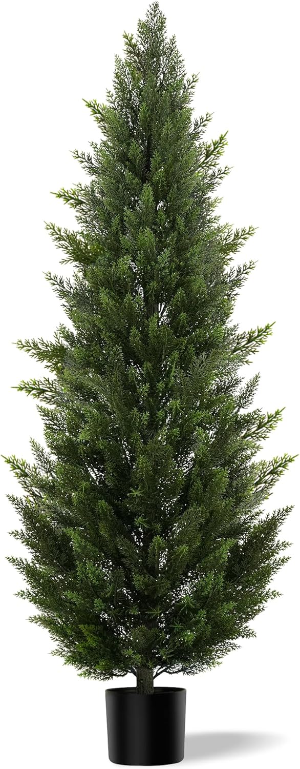 Outdoor Artificial Cedar Topiary Tree, Faux Evergreen Shrubs