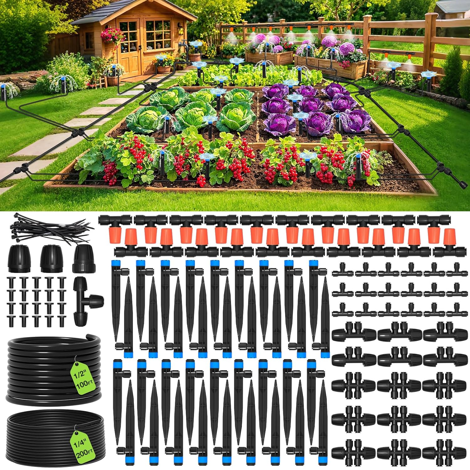 MIXC 300FT Drip Irrigation System Kit, Automatic Garden
