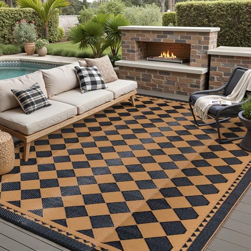 HUGEAR Outdoor Waterproof Rug 10'x14' Plastic Straw Rugs