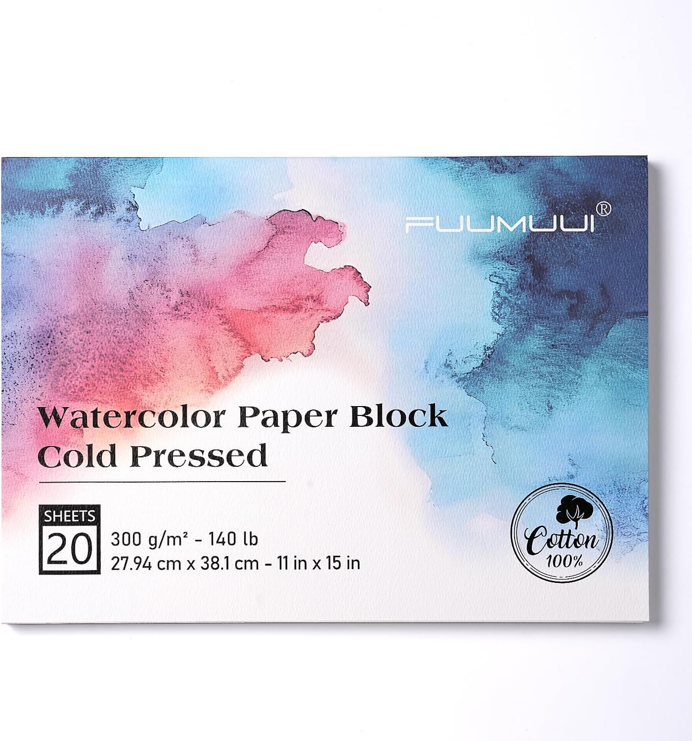 Watercolor Paper Block 11x15 Inch, Fuumuui 100% Cotton