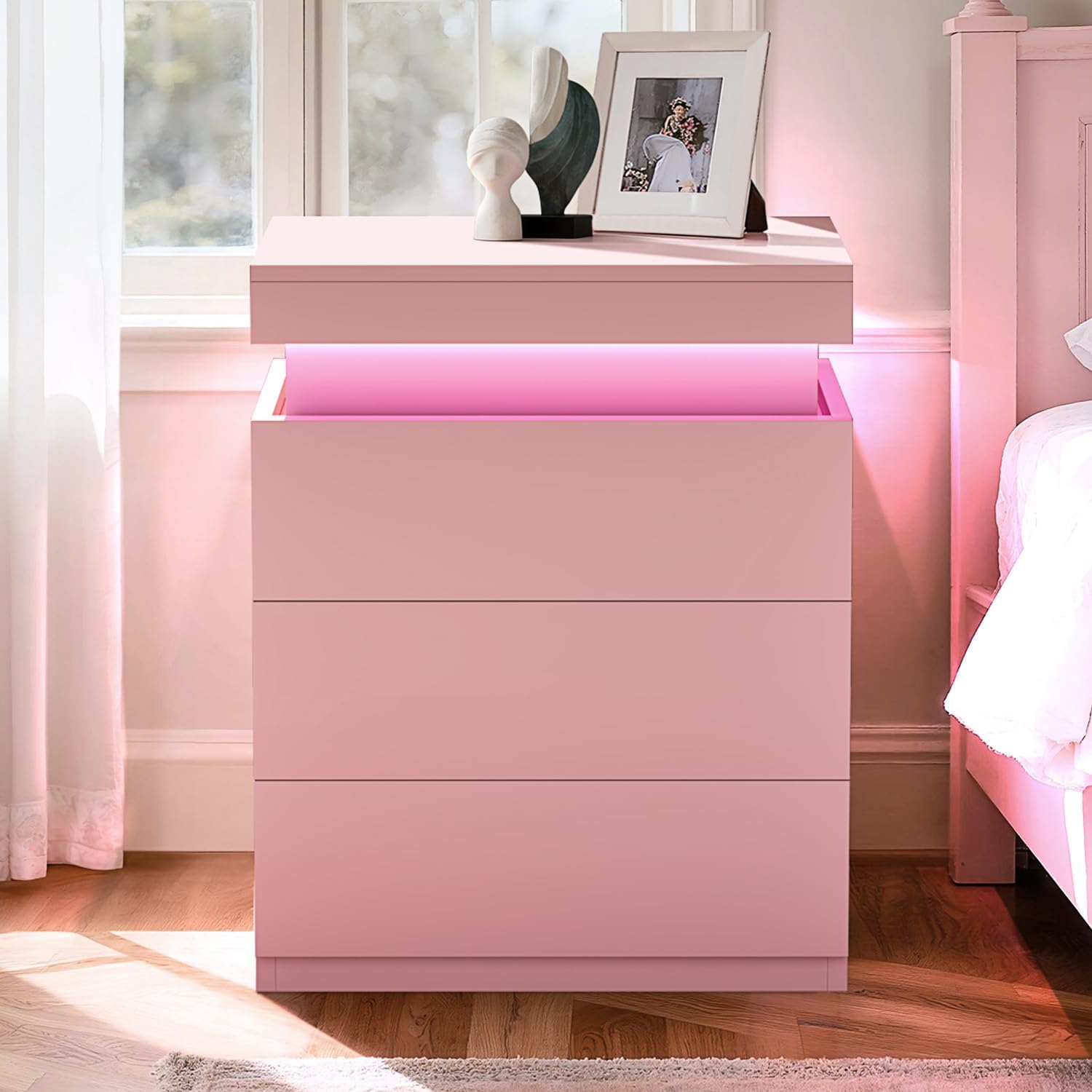 ADORNEVE Nightstand with Charging Station and LED Lights,