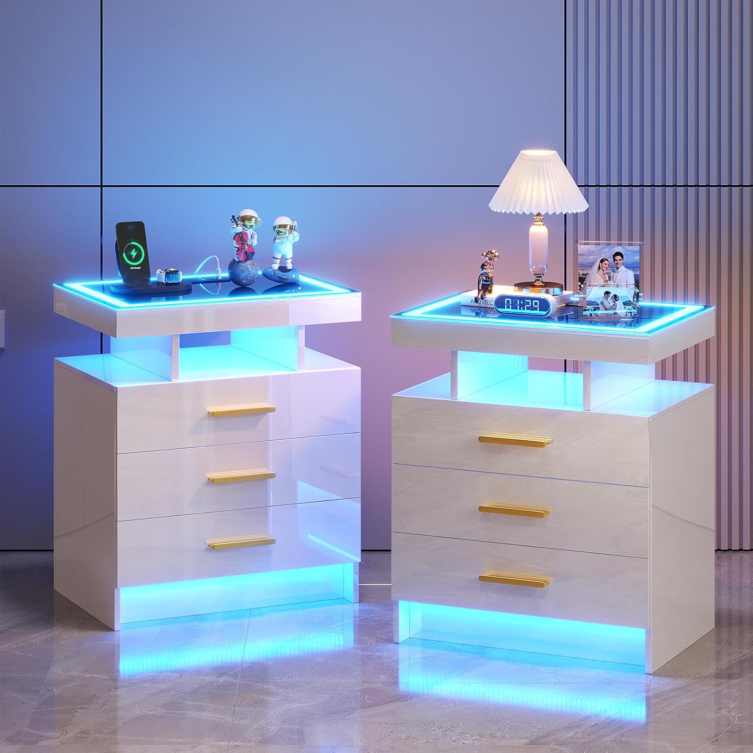 HNEBC Night Stand Set of 2 with LED