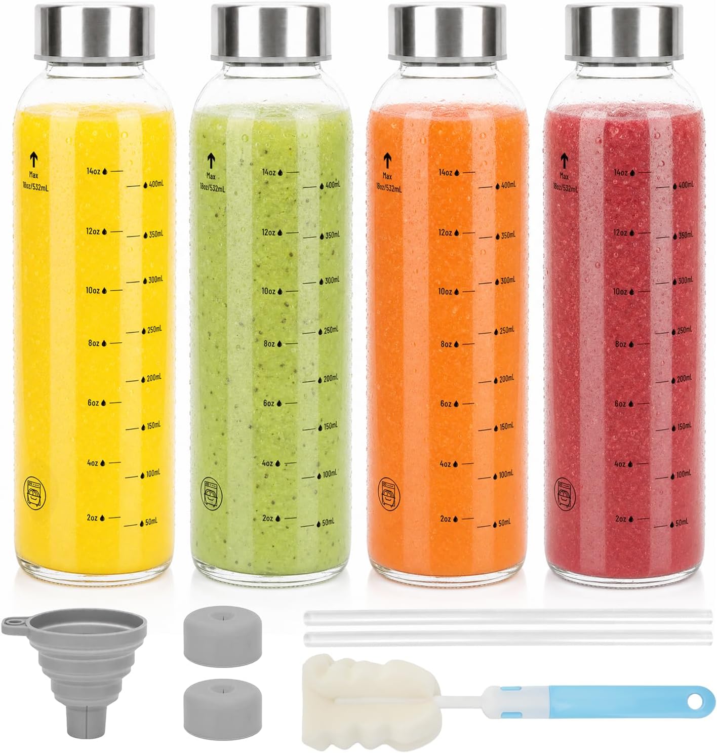 Luxfuel 18 oz Glass Water Bottles with Lids,