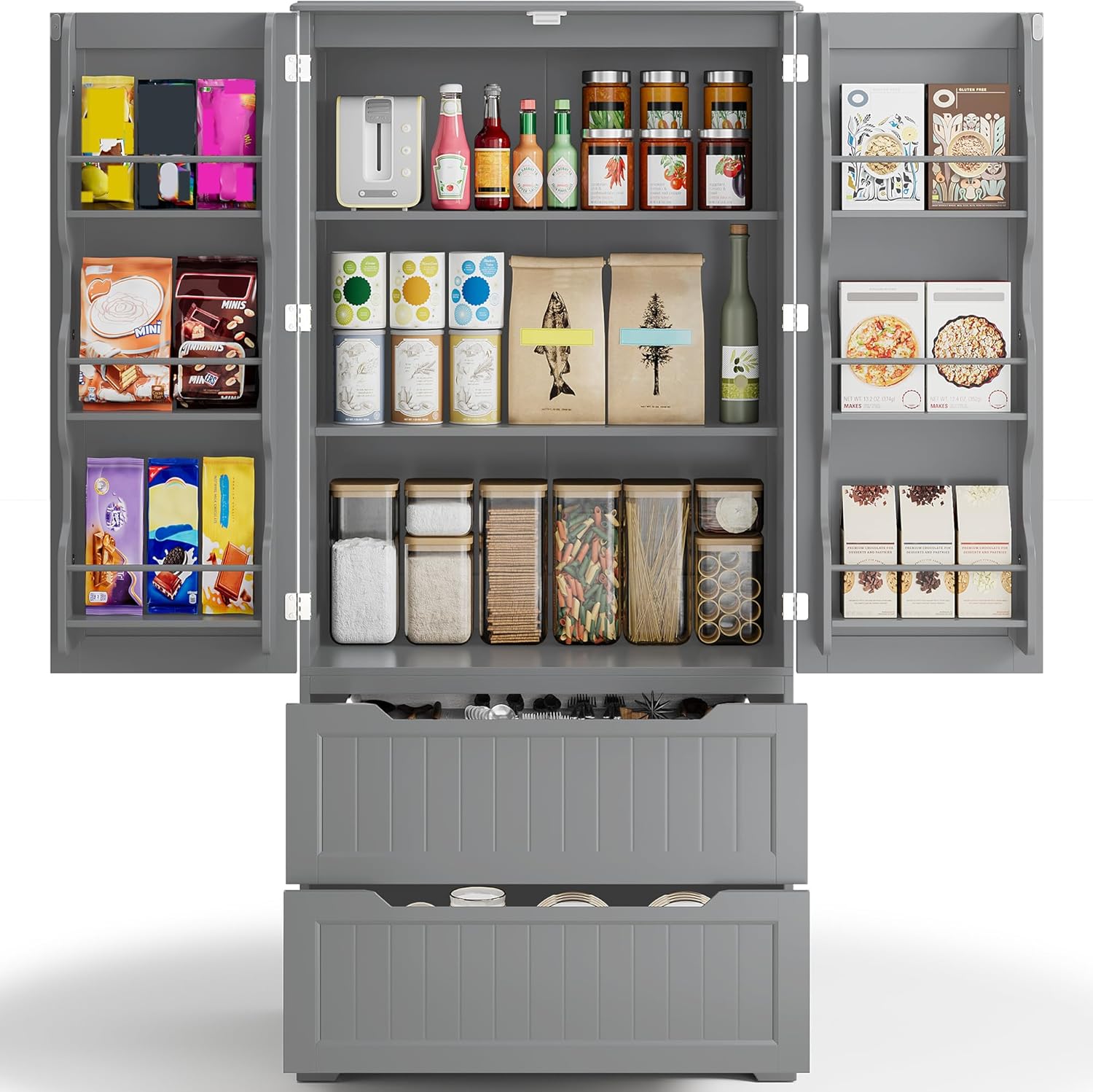 Gizoon Pantry Storage Cabinet with Drawers Freestanding Kitchen
