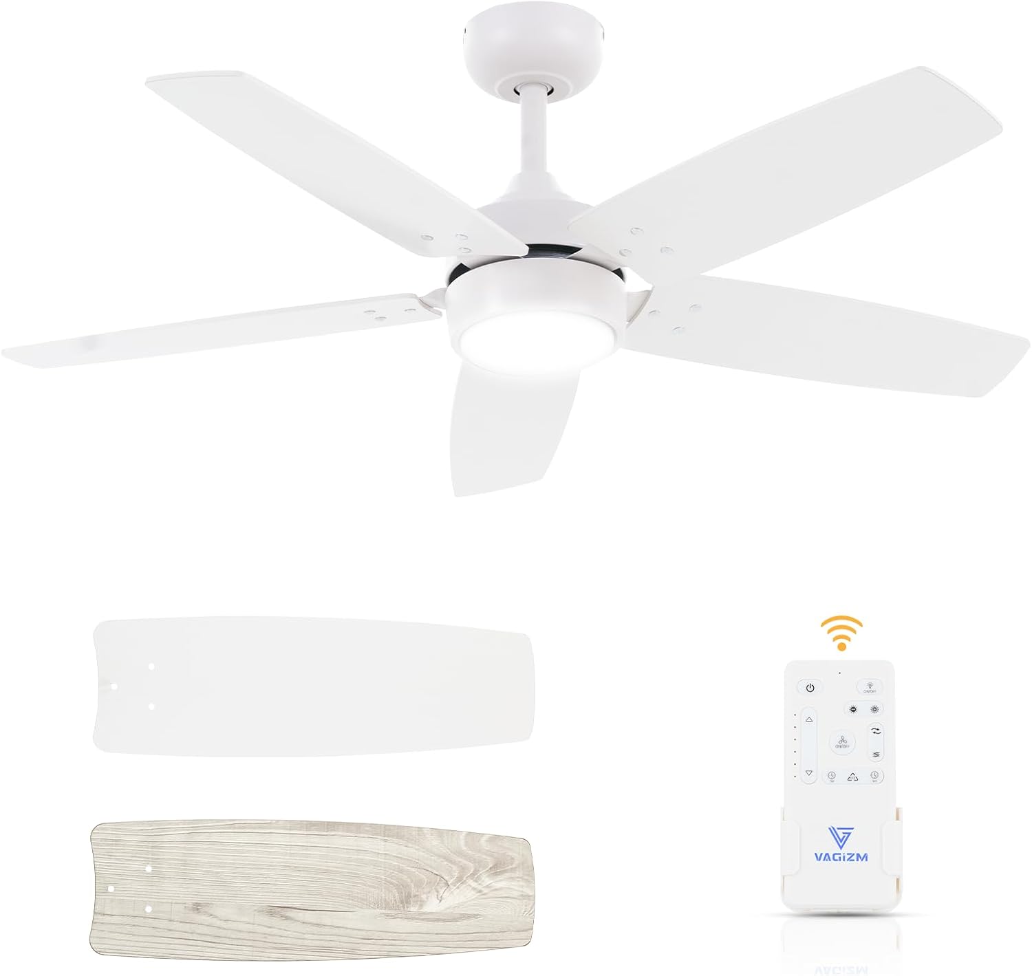 Ceiling Fan 42'' for Bedroom: Matte White Modern